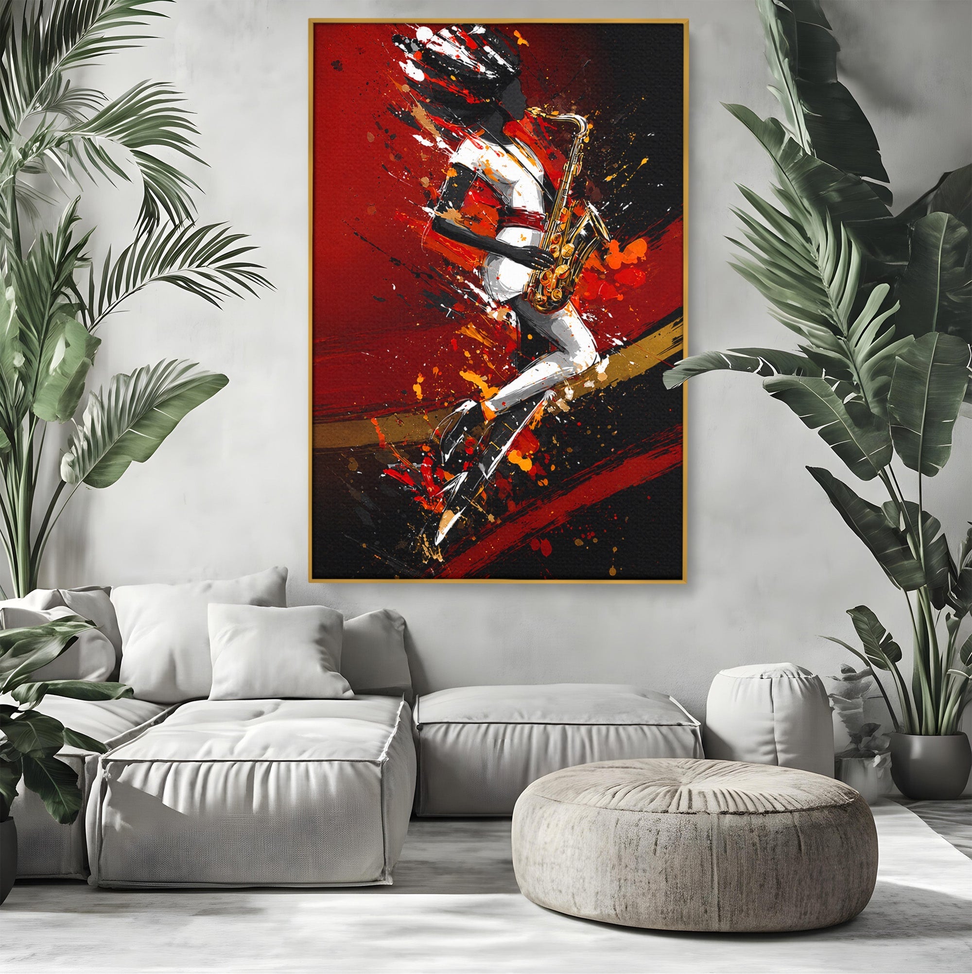 Tablou Canvas Premium LuxCanva® R1055, Saxofonistul Dinamic, Muzica, Saxofon, Arta Abstracta, Energetic, Living, Culori Vibrante