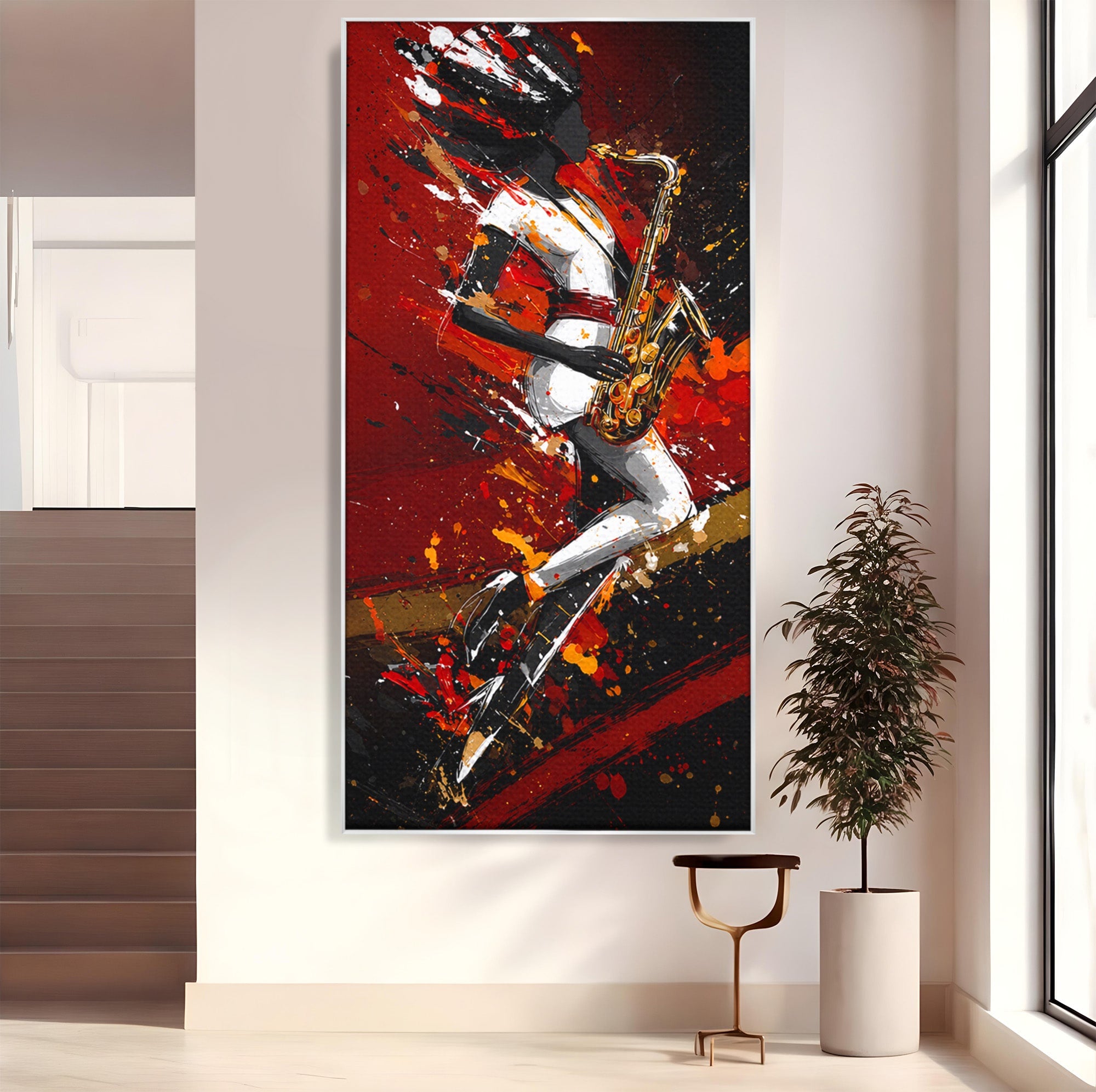 Tablou Canvas Premium LuxCanva® R1055, Saxofonistul Dinamic, Muzica, Saxofon, Arta Abstracta, Energetic, Living, Culori Vibrante