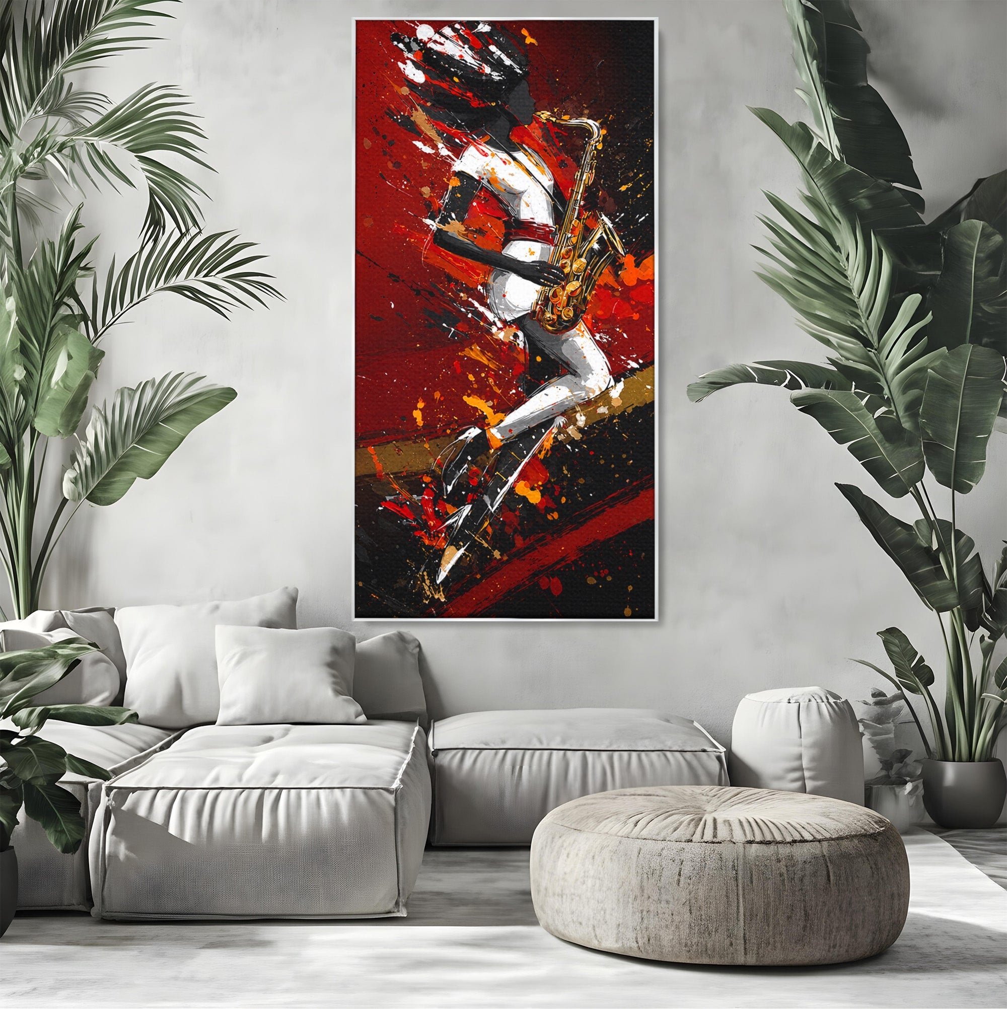 Tablou Canvas Premium LuxCanva® R1055, Saxofonistul Dinamic, Muzica, Saxofon, Arta Abstracta, Energetic, Living, Culori Vibrante