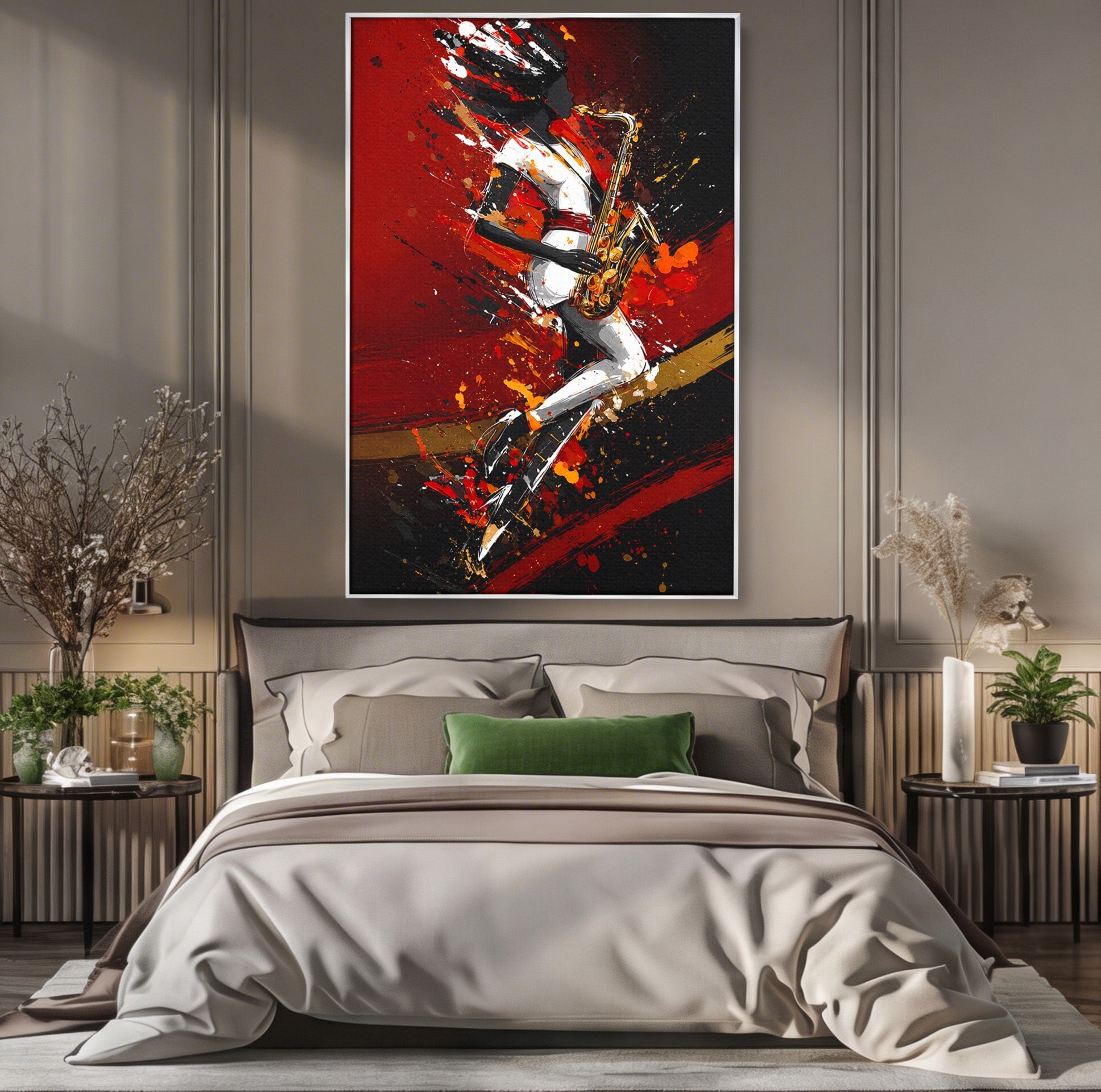 Tablou Canvas Premium LuxCanva® R1055, Saxofonistul Dinamic, Muzica, Saxofon, Arta Abstracta, Energetic, Living, Culori Vibrante