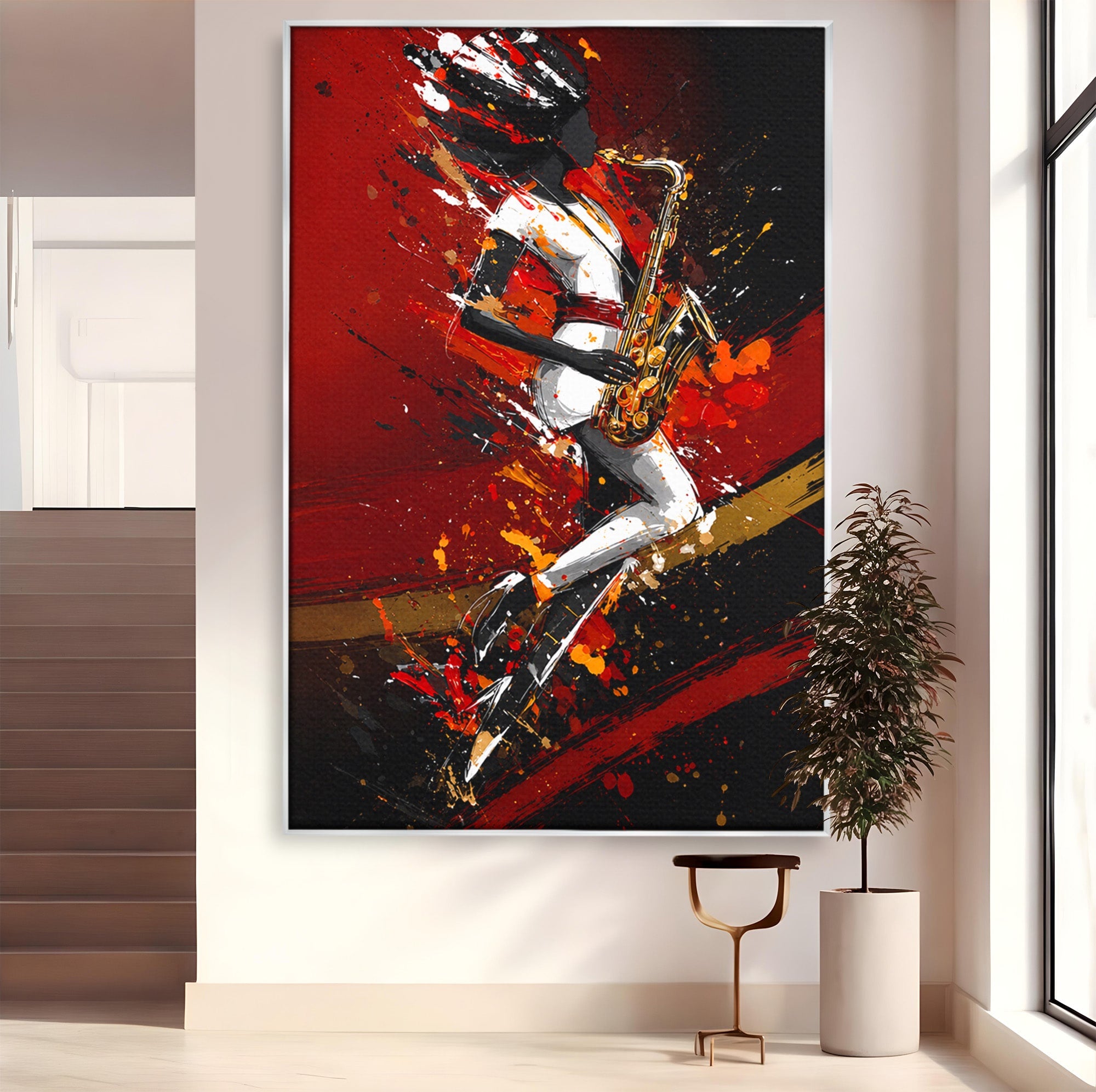 Tablou Canvas Premium LuxCanva® R1055, Saxofonistul Dinamic, Muzica, Saxofon, Arta Abstracta, Energetic, Living, Culori Vibrante
