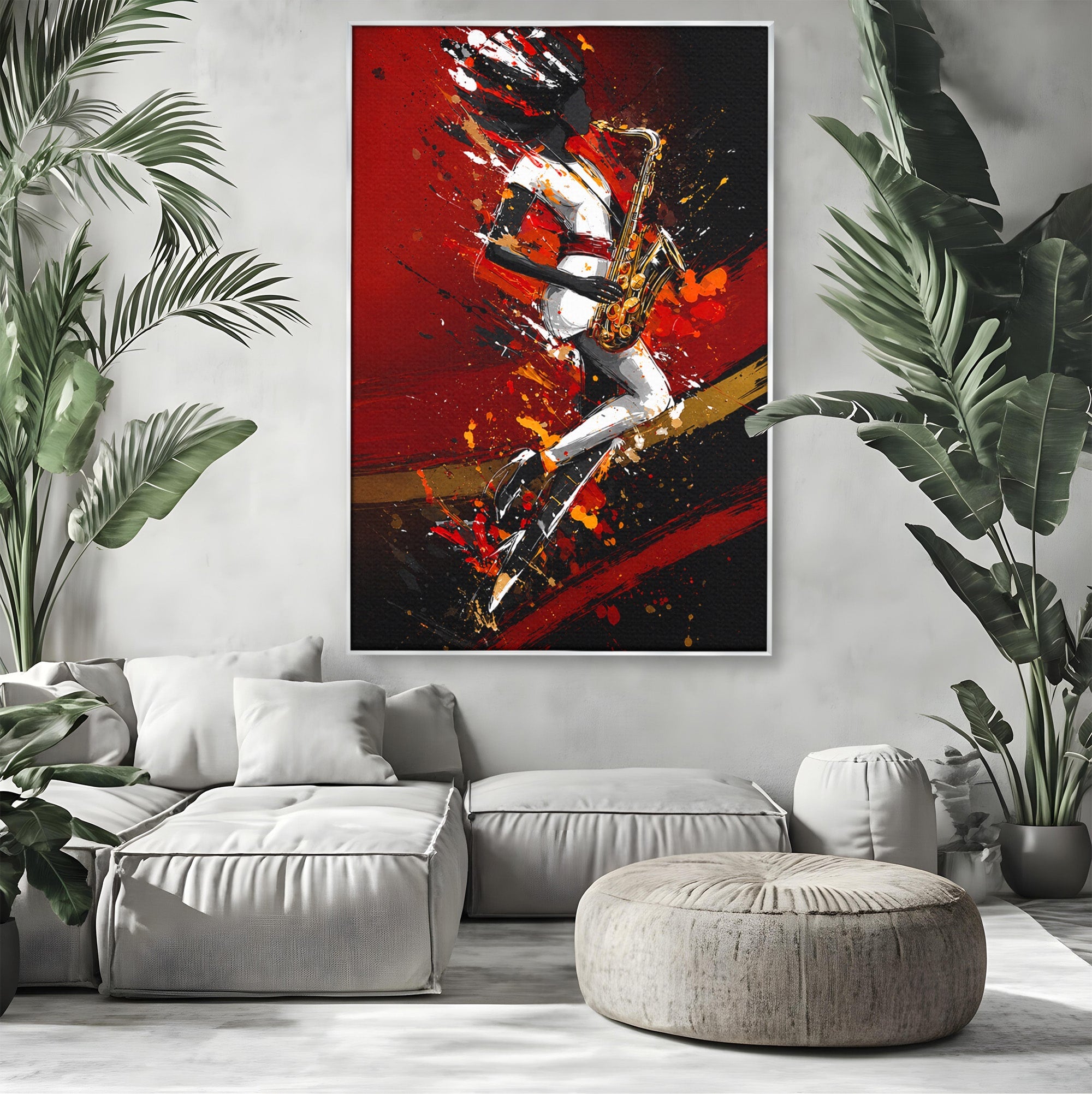 Tablou Canvas Premium LuxCanva® R1055, Saxofonistul Dinamic, Muzica, Saxofon, Arta Abstracta, Energetic, Living, Culori Vibrante