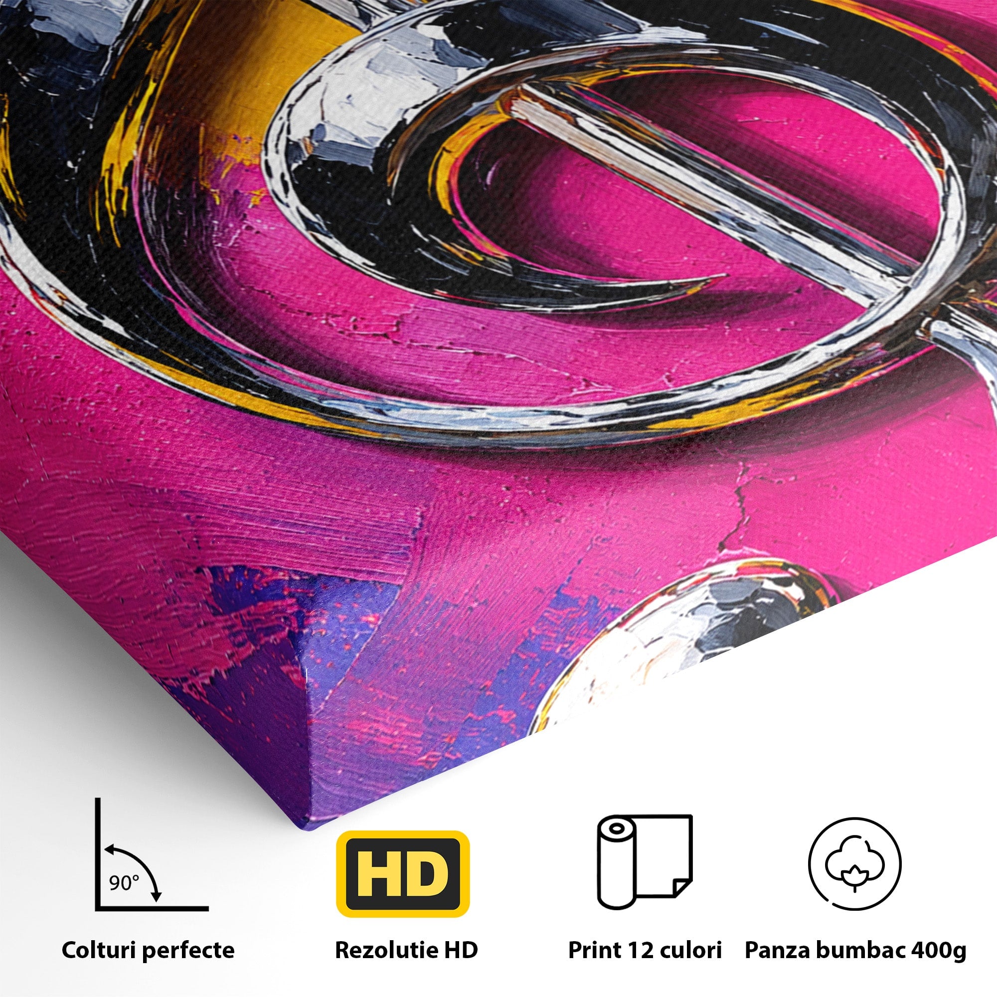 Tablou Canvas Premium LuxCanva® R1056, Cheie Sol Cromatica, Muzica, Arta Abstracta, Living, Culori Intense, Note Muzicale, Culori Vibrante