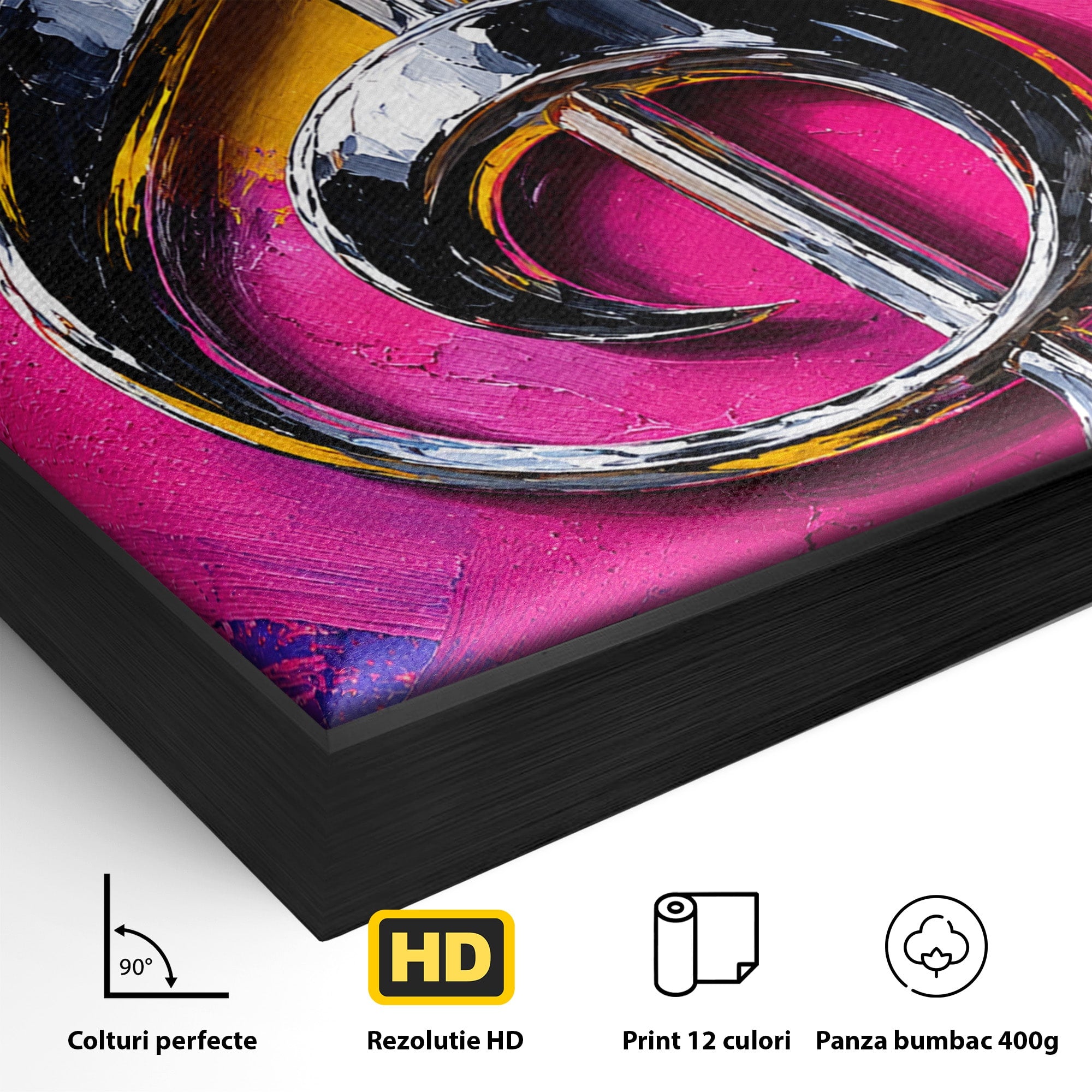 Tablou Canvas Premium LuxCanva® R1056, Cheie Sol Cromatica, Muzica, Arta Abstracta, Living, Culori Intense, Note Muzicale, Culori Vibrante
