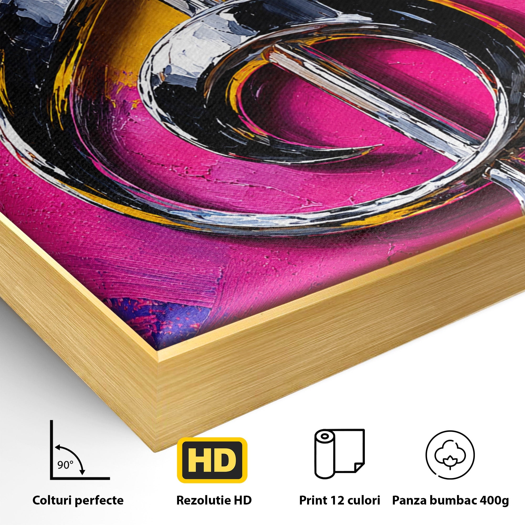 Tablou Canvas Premium LuxCanva® R1056, Cheie Sol Cromatica, Muzica, Arta Abstracta, Living, Culori Intense, Note Muzicale, Culori Vibrante
