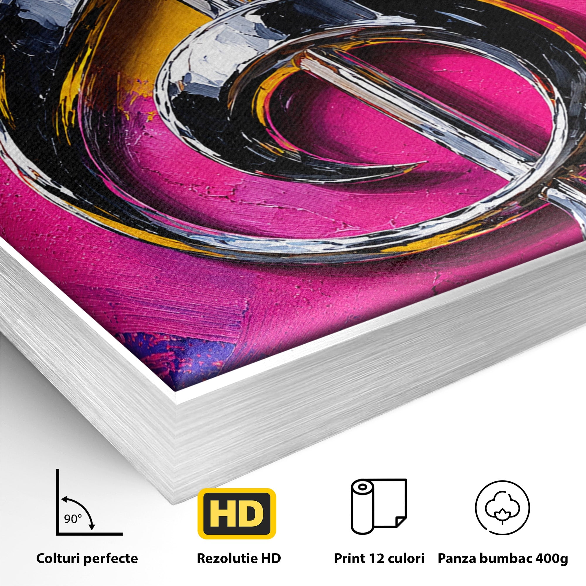 Tablou Canvas Premium LuxCanva® R1056, Cheie Sol Cromatica, Muzica, Arta Abstracta, Living, Culori Intense, Note Muzicale, Culori Vibrante