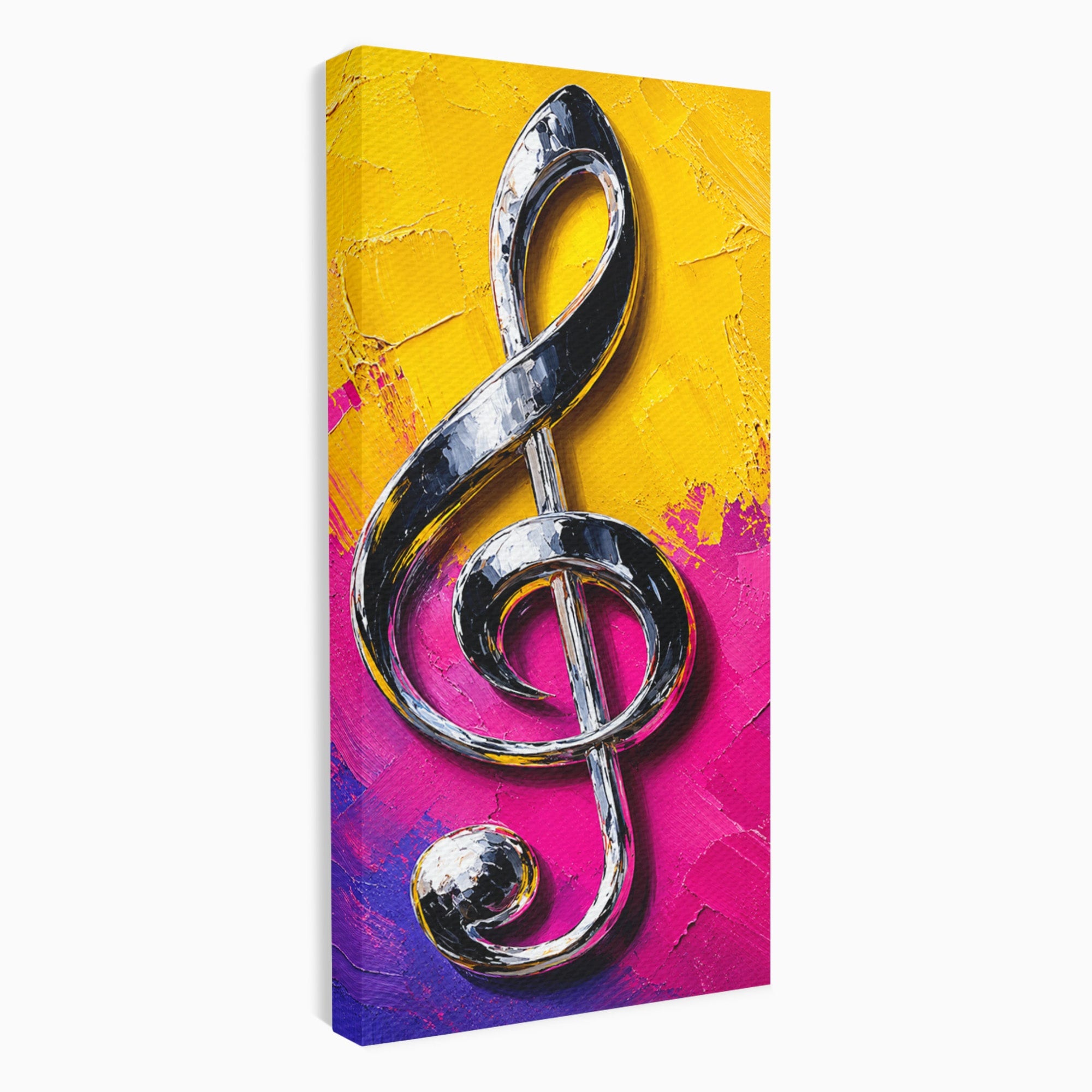 Tablou Canvas Premium LuxCanva® R1056, Cheie Sol Cromatica, Muzica, Arta Abstracta, Living, Culori Intense, Note Muzicale, Culori Vibrante