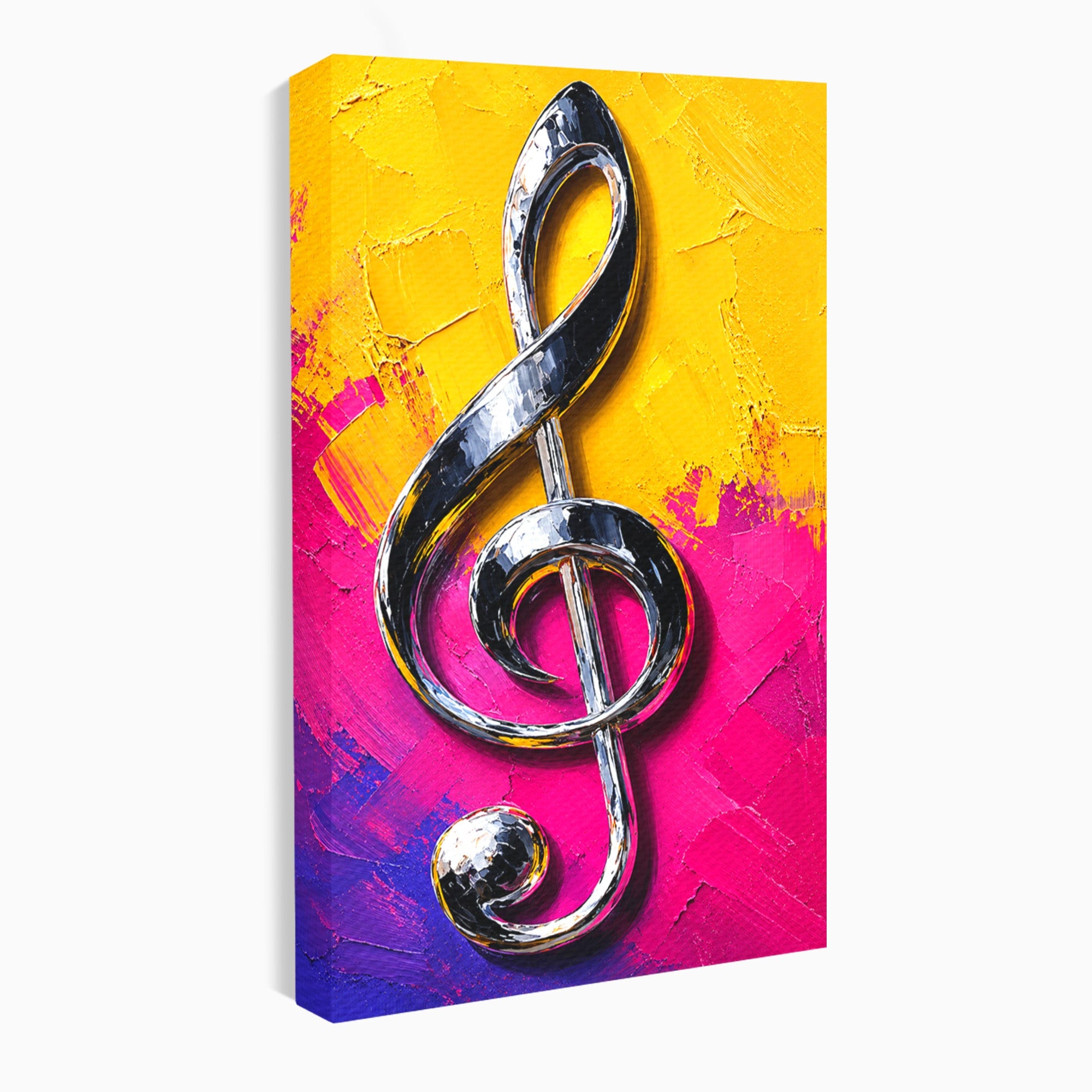 Tablou Canvas Premium LuxCanva® R1056, Cheie Sol Cromatica, Muzica, Arta Abstracta, Living, Culori Intense, Note Muzicale, Culori Vibrante