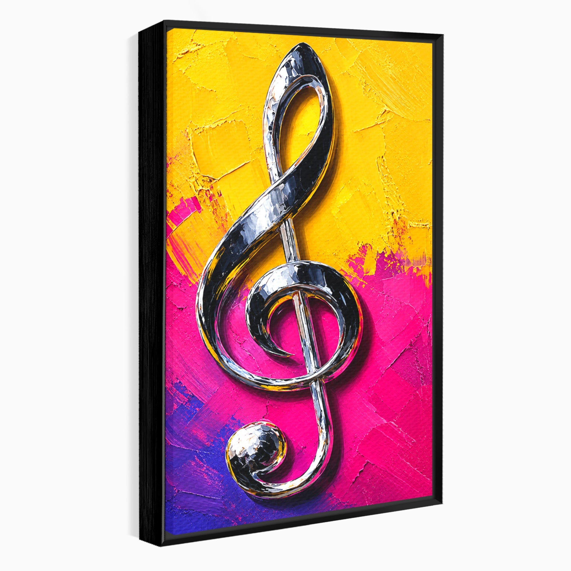 Tablou Canvas Premium LuxCanva® R1056, Cheie Sol Cromatica, Muzica, Arta Abstracta, Living, Culori Intense, Note Muzicale, Culori Vibrante