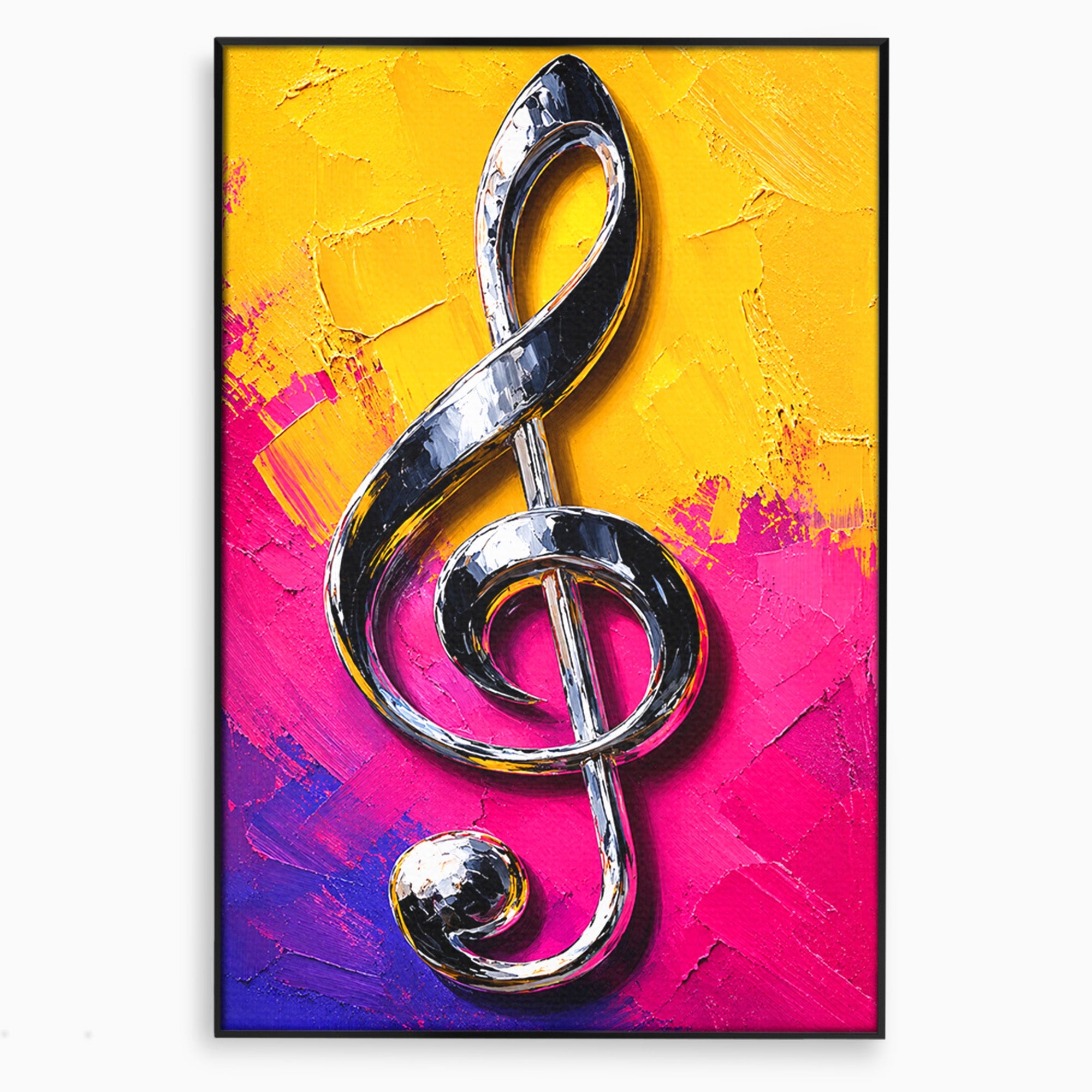Tablou Canvas Premium LuxCanva® R1056, Cheie Sol Cromatica, Muzica, Arta Abstracta, Living, Culori Intense, Note Muzicale, Culori Vibrante