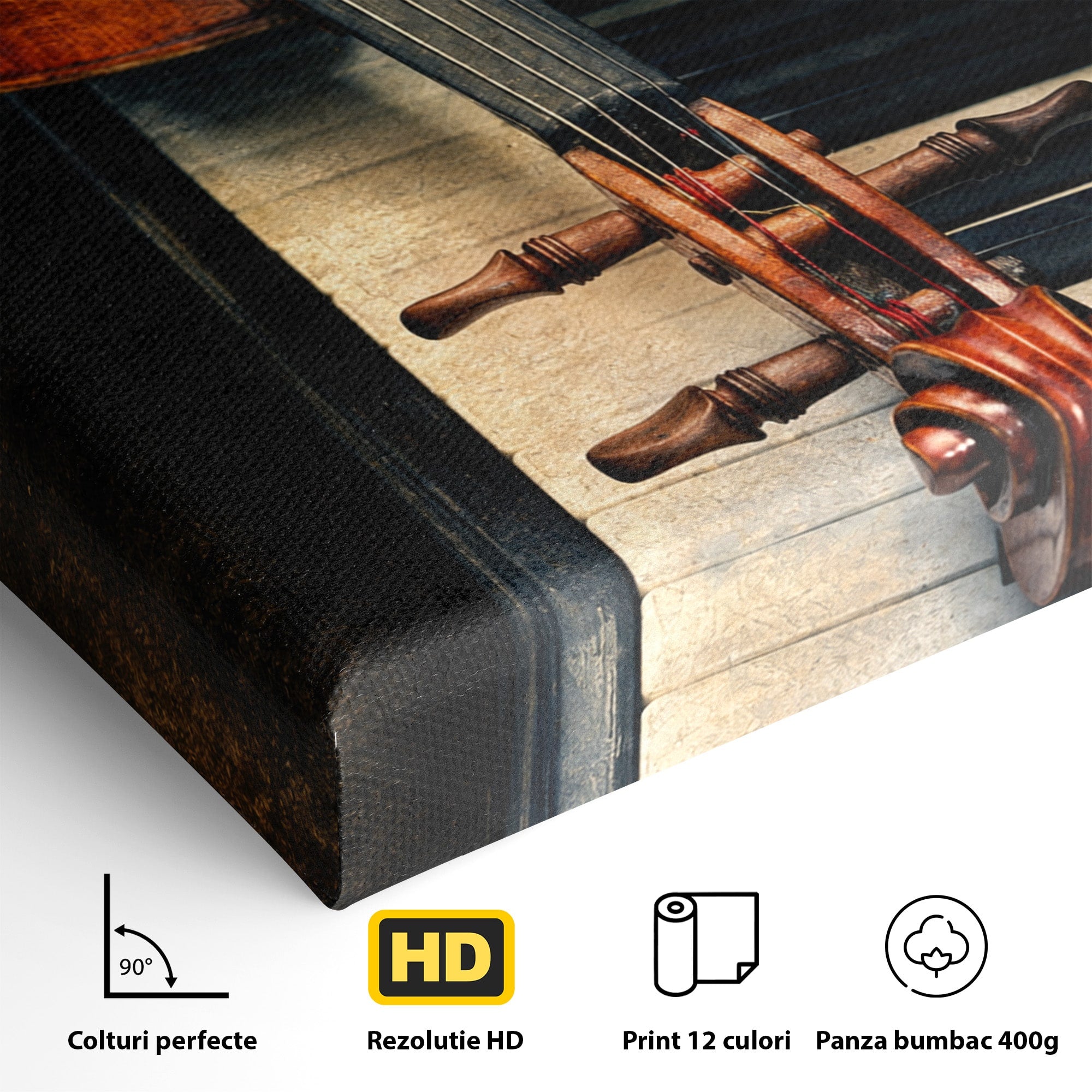 Tablou Canvas Premium LuxCanva® R1058, Vioara Pe Pian, Vioara, Pian, Muzica, Vintage, Living, Birou, Culori Vibrante