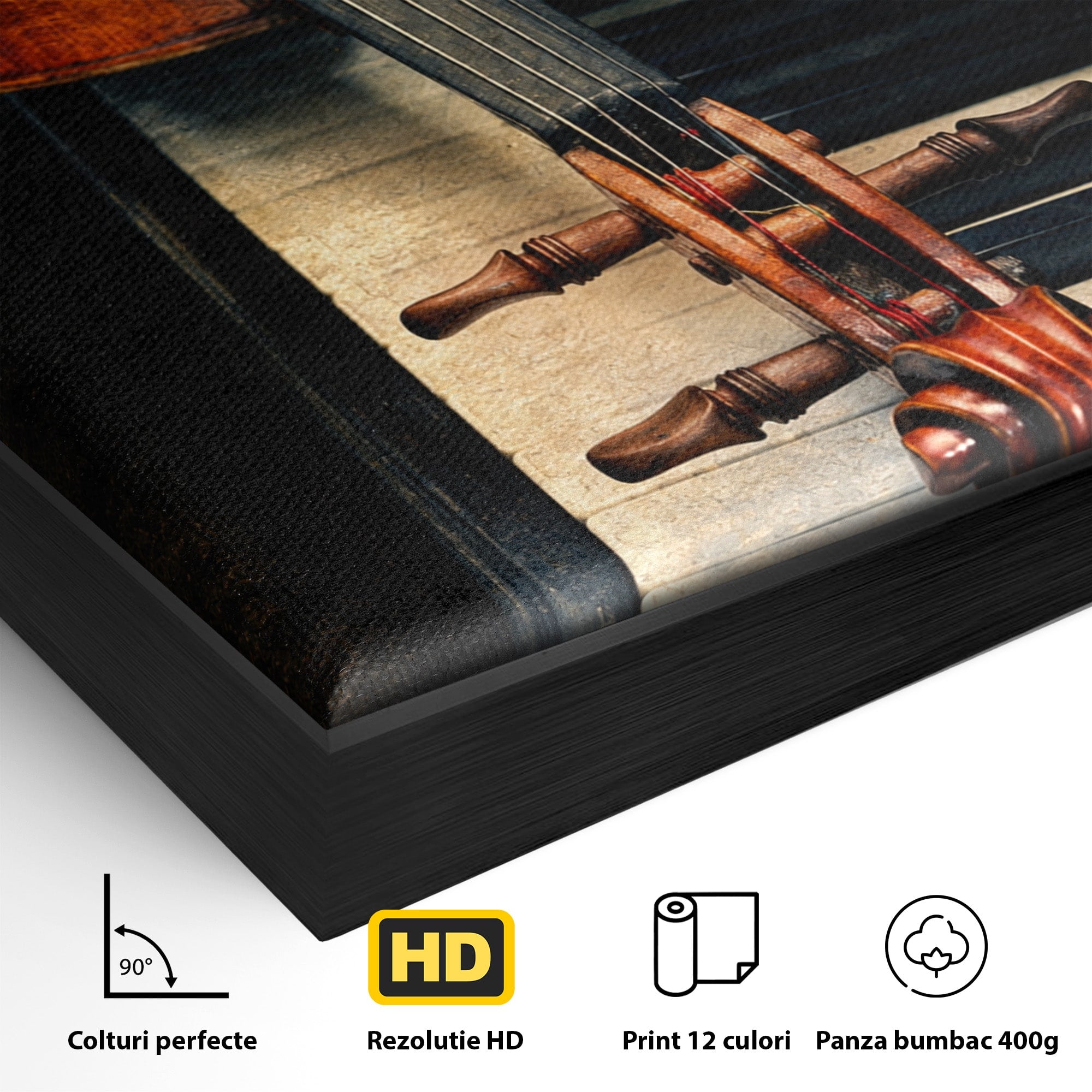 Tablou Canvas Premium LuxCanva® R1058, Vioara Pe Pian, Vioara, Pian, Muzica, Vintage, Living, Birou, Culori Vibrante