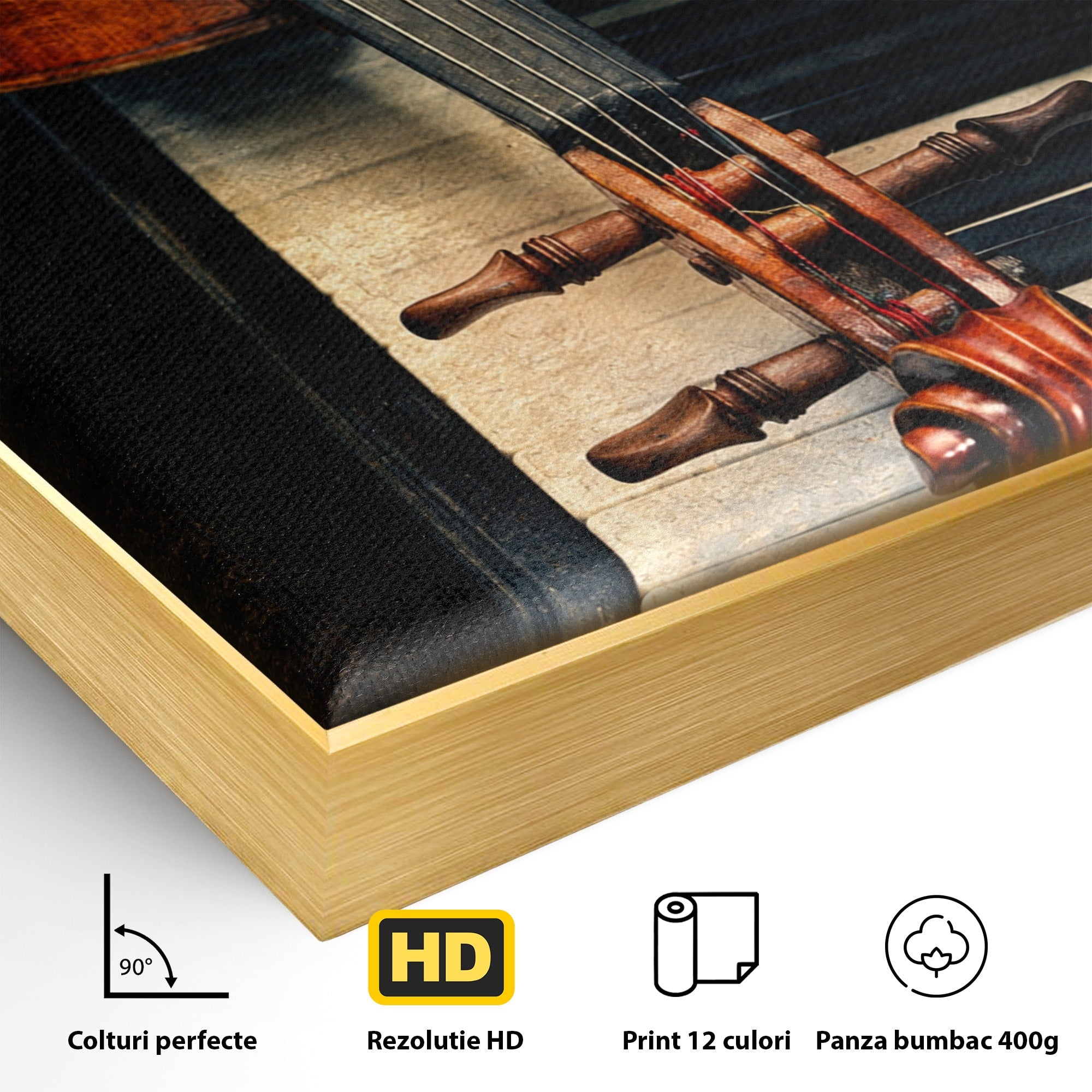 Tablou Canvas Premium LuxCanva® R1058, Vioara Pe Pian, Vioara, Pian, Muzica, Vintage, Living, Birou, Culori Vibrante