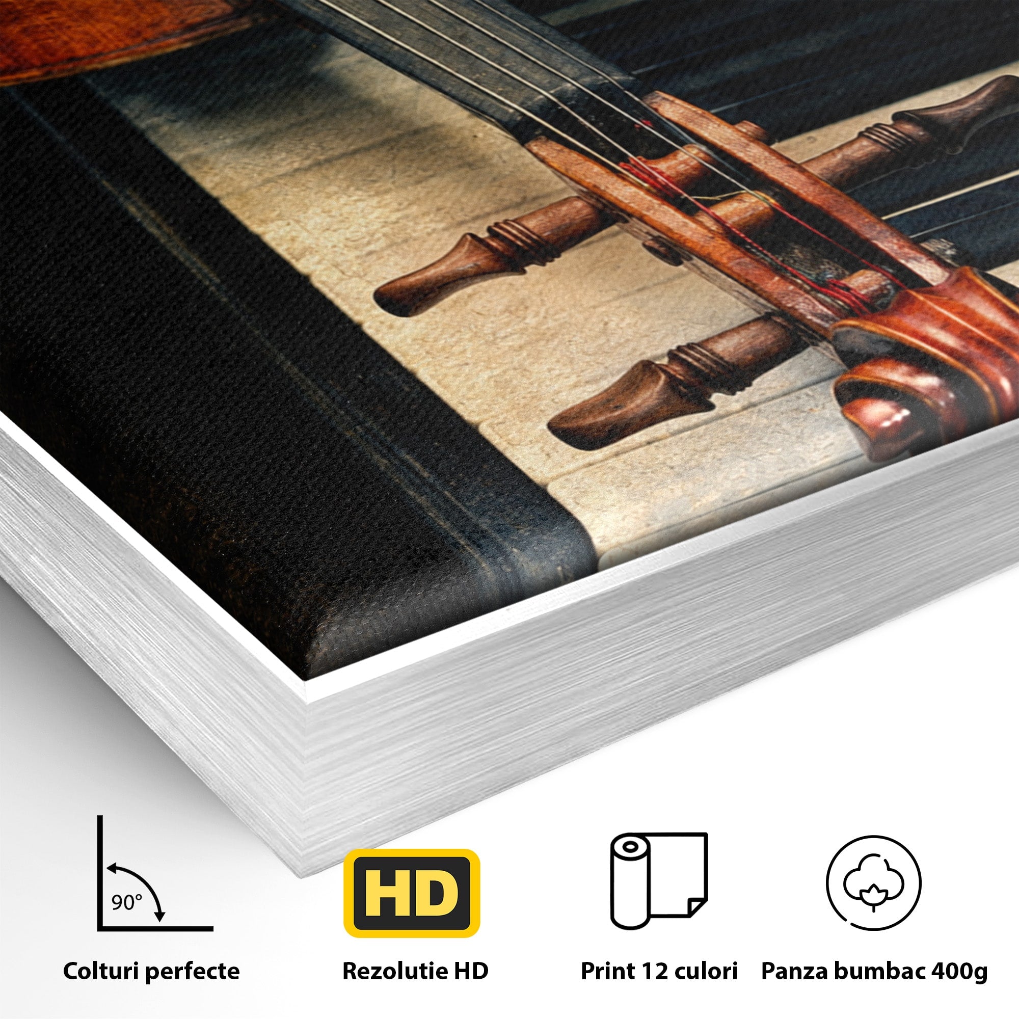 Tablou Canvas Premium LuxCanva® R1058, Vioara Pe Pian, Vioara, Pian, Muzica, Vintage, Living, Birou, Culori Vibrante