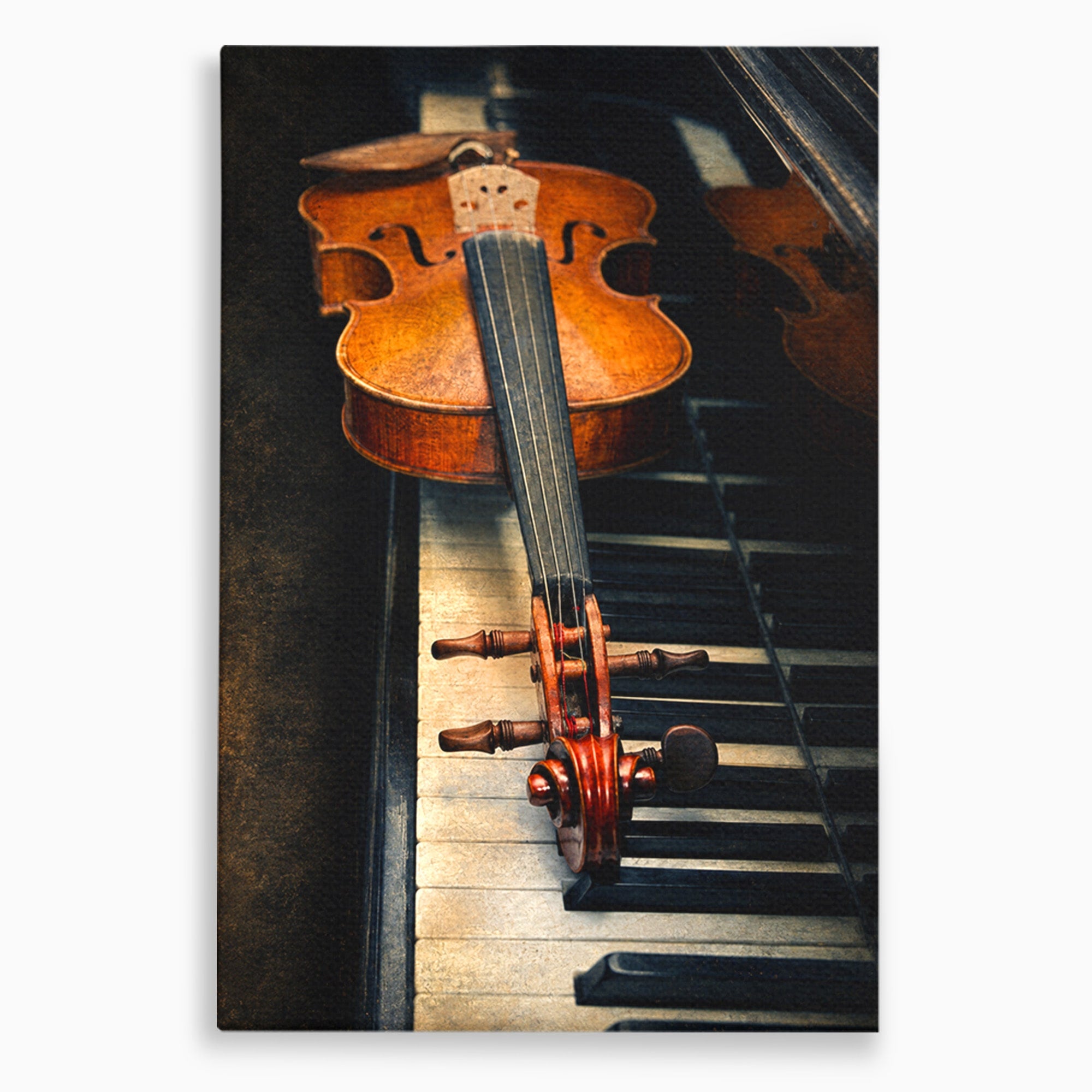 Tablou Canvas Premium LuxCanva® R1058, Vioara Pe Pian, Vioara, Pian, Muzica, Vintage, Living, Birou, Culori Vibrante