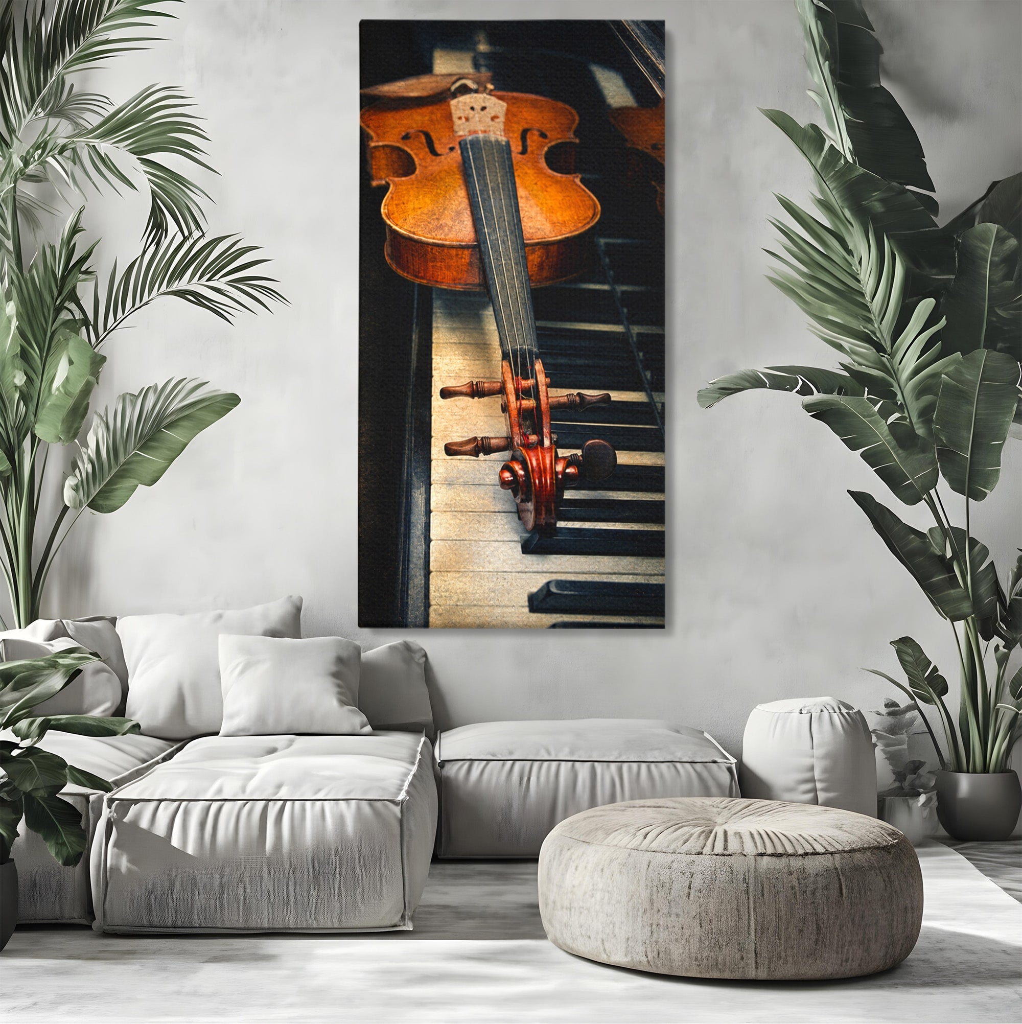 Tablou Canvas Premium LuxCanva® R1058, Vioara Pe Pian, Vioara, Pian, Muzica, Vintage, Living, Birou, Culori Vibrante