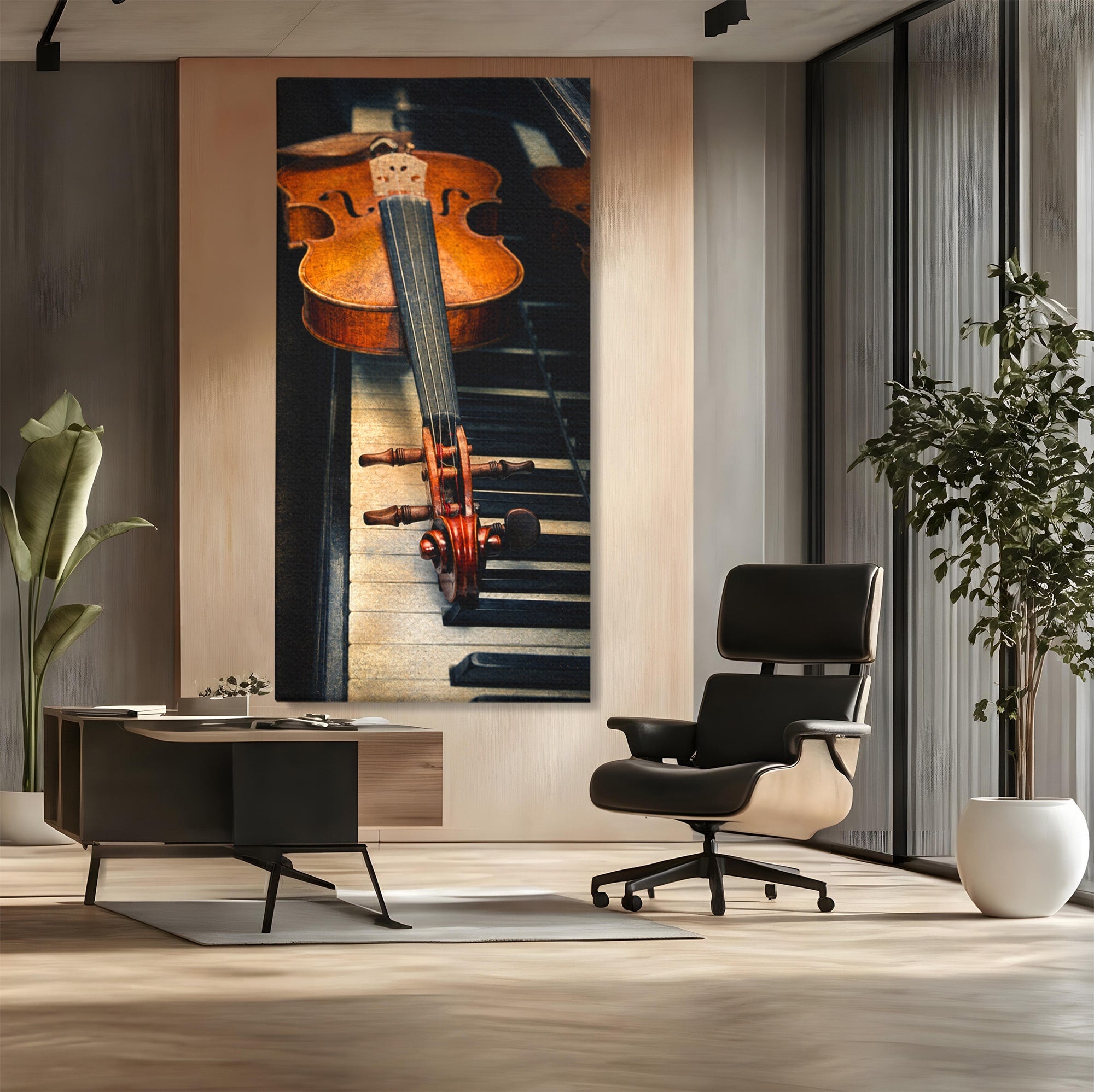Tablou Canvas Premium LuxCanva® R1058, Vioara Pe Pian, Vioara, Pian, Muzica, Vintage, Living, Birou, Culori Vibrante