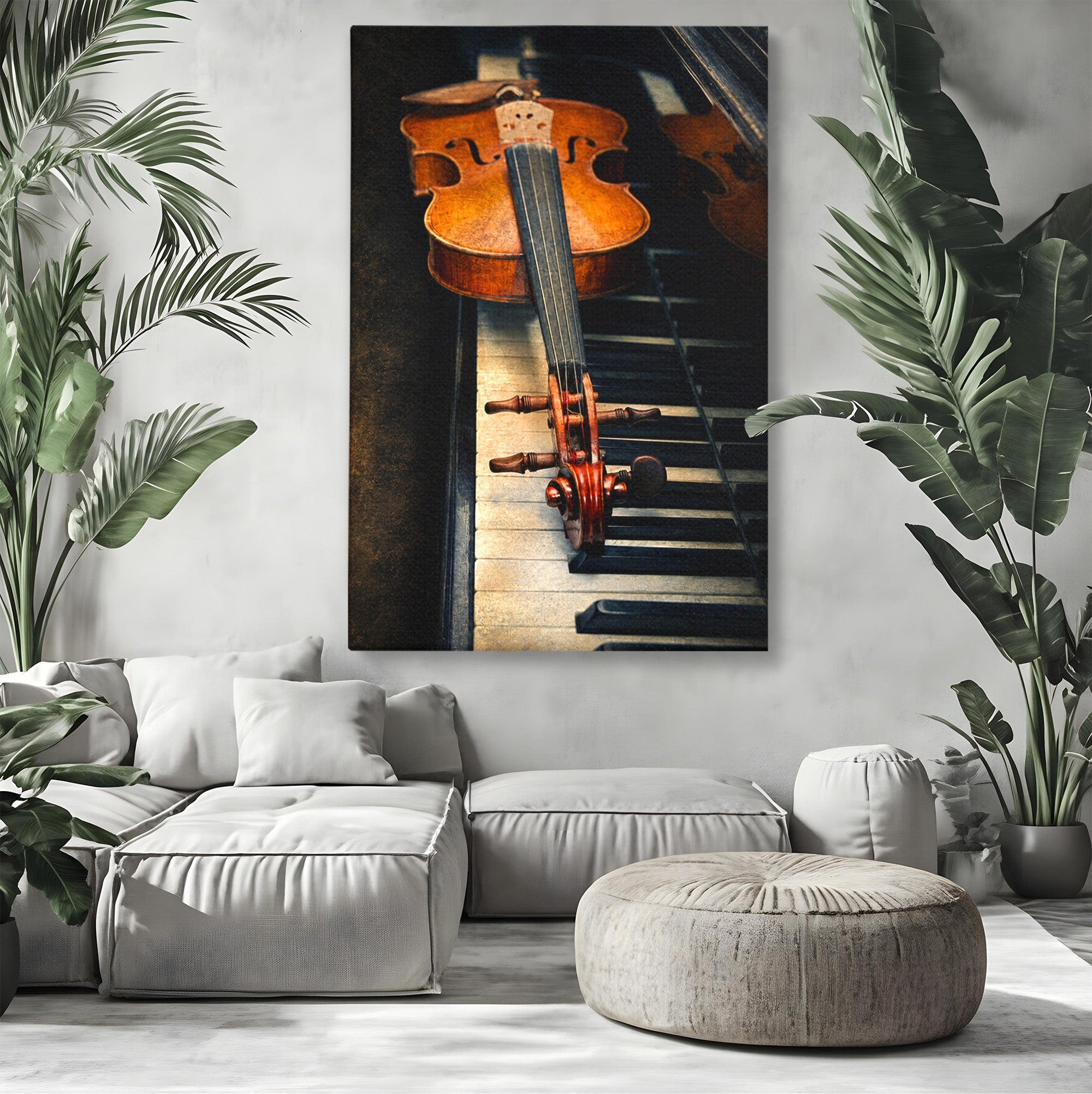 Tablou Canvas Premium LuxCanva® R1058, Vioara Pe Pian, Vioara, Pian, Muzica, Vintage, Living, Birou, Culori Vibrante