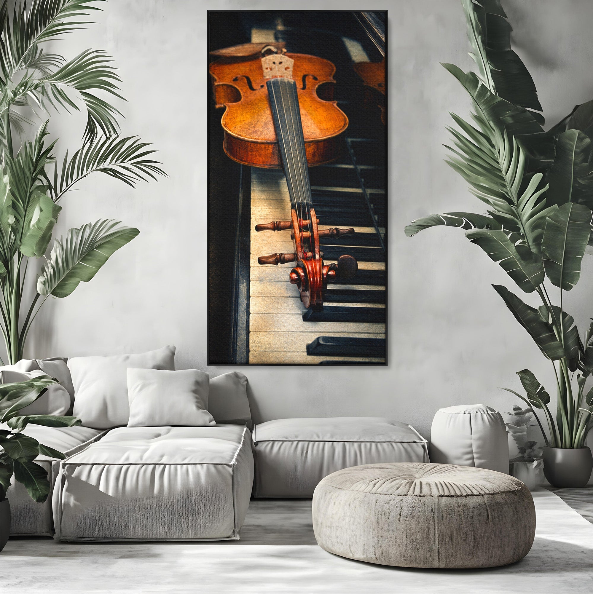 Tablou Canvas Premium LuxCanva® R1058, Vioara Pe Pian, Vioara, Pian, Muzica, Vintage, Living, Birou, Culori Vibrante