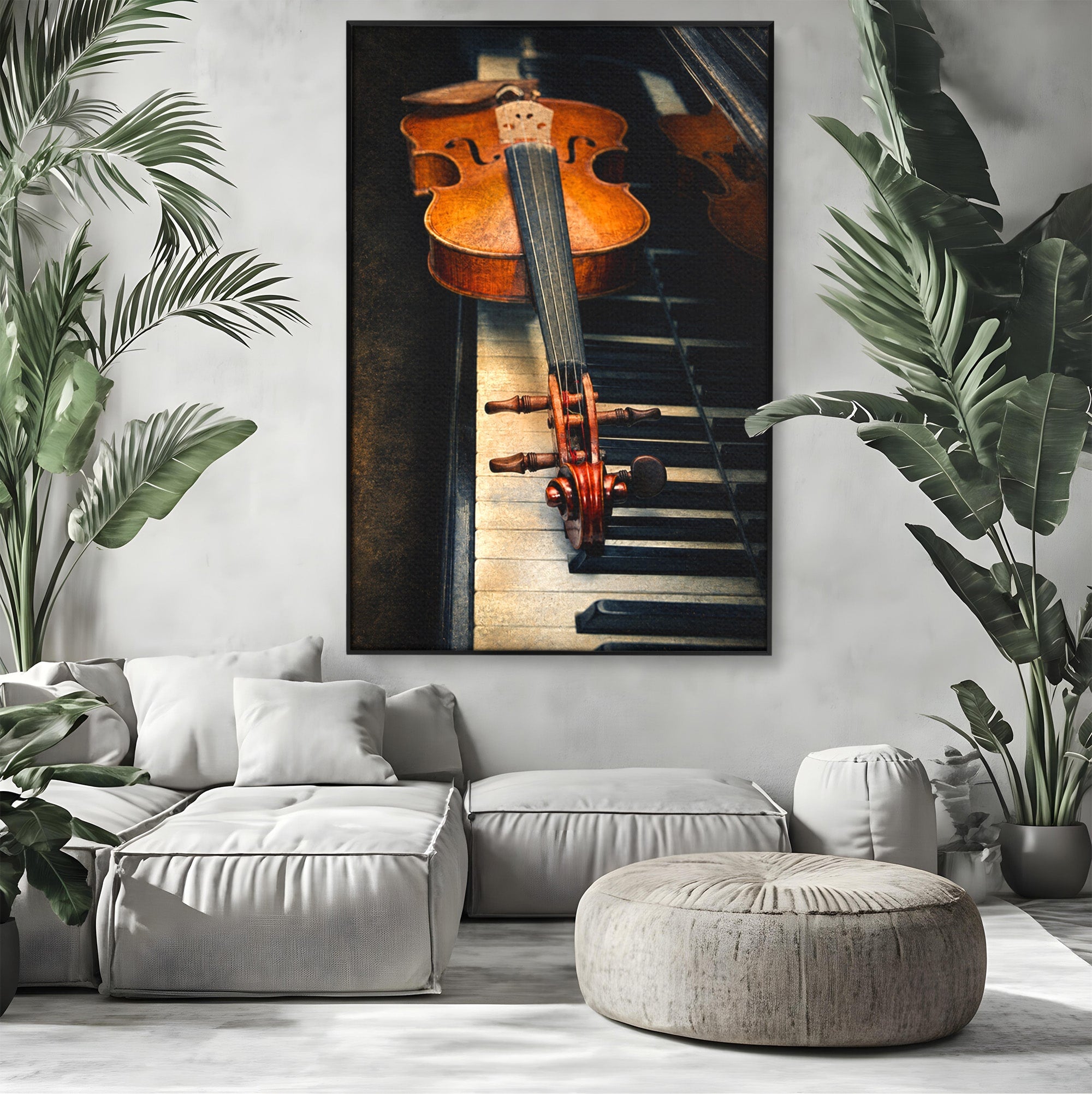 Tablou Canvas Premium LuxCanva® R1058, Vioara Pe Pian, Vioara, Pian, Muzica, Vintage, Living, Birou, Culori Vibrante