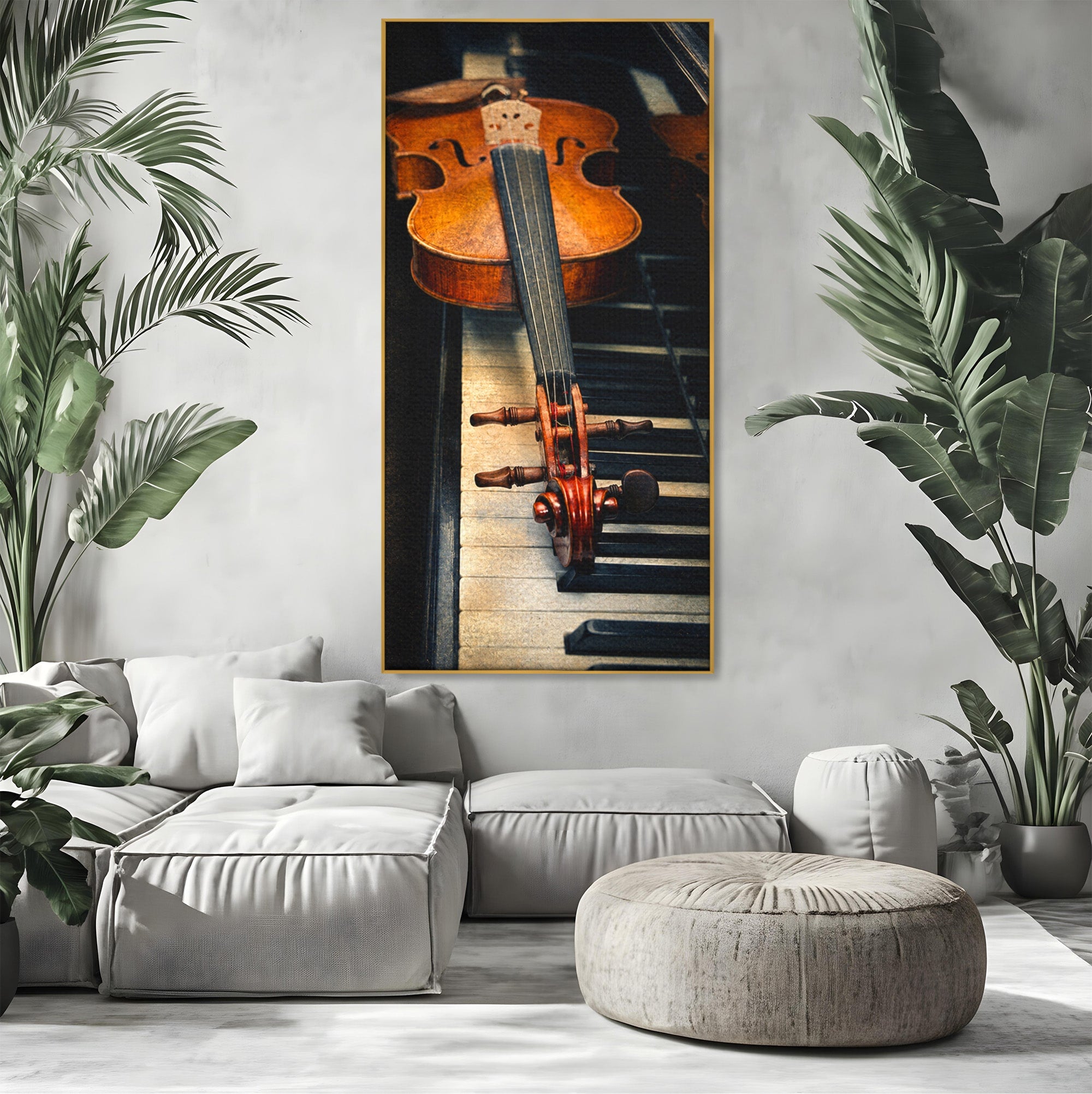 Tablou Canvas Premium LuxCanva® R1058, Vioara Pe Pian, Vioara, Pian, Muzica, Vintage, Living, Birou, Culori Vibrante