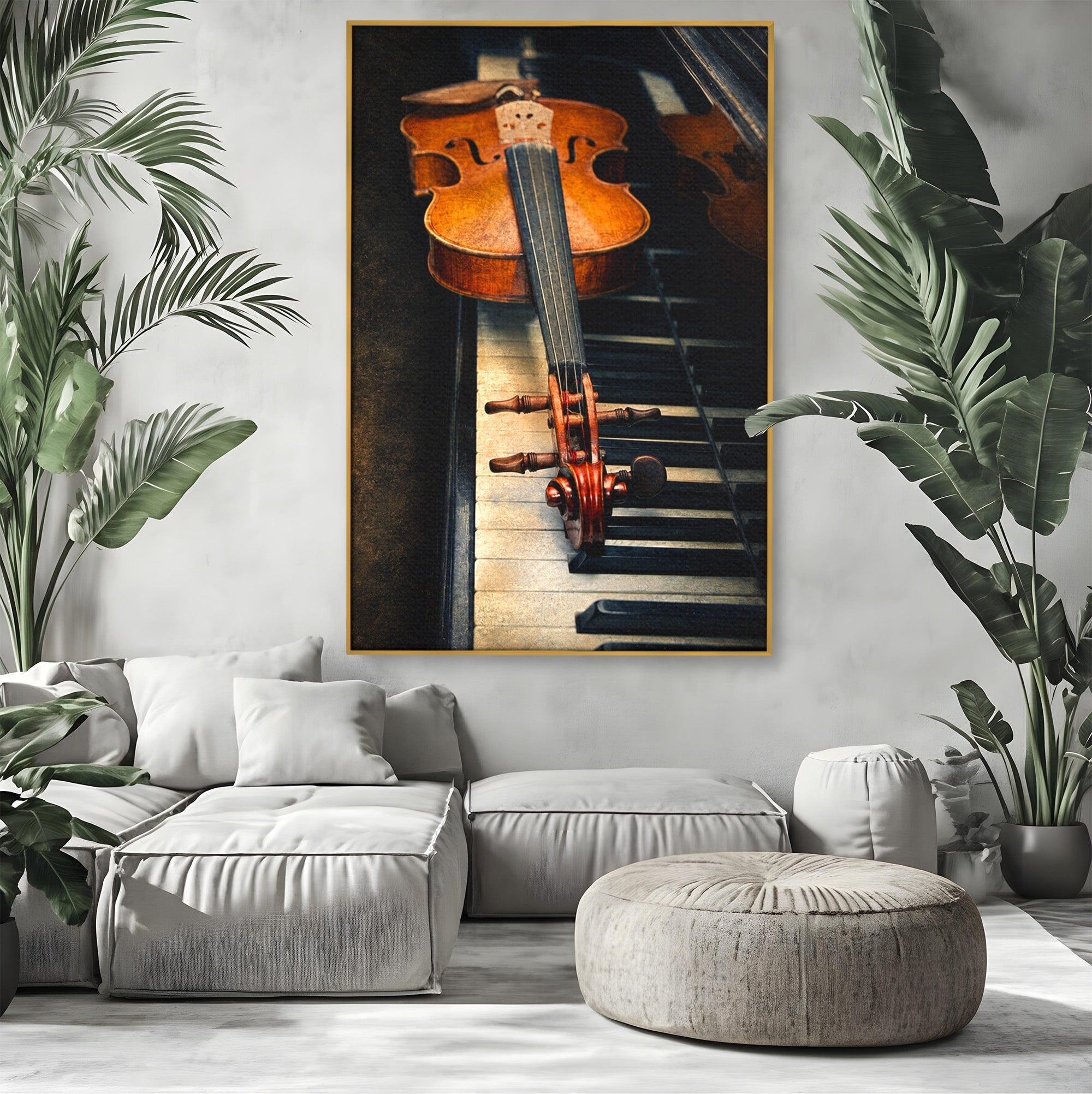 Tablou Canvas Premium LuxCanva® R1058, Vioara Pe Pian, Vioara, Pian, Muzica, Vintage, Living, Birou, Culori Vibrante