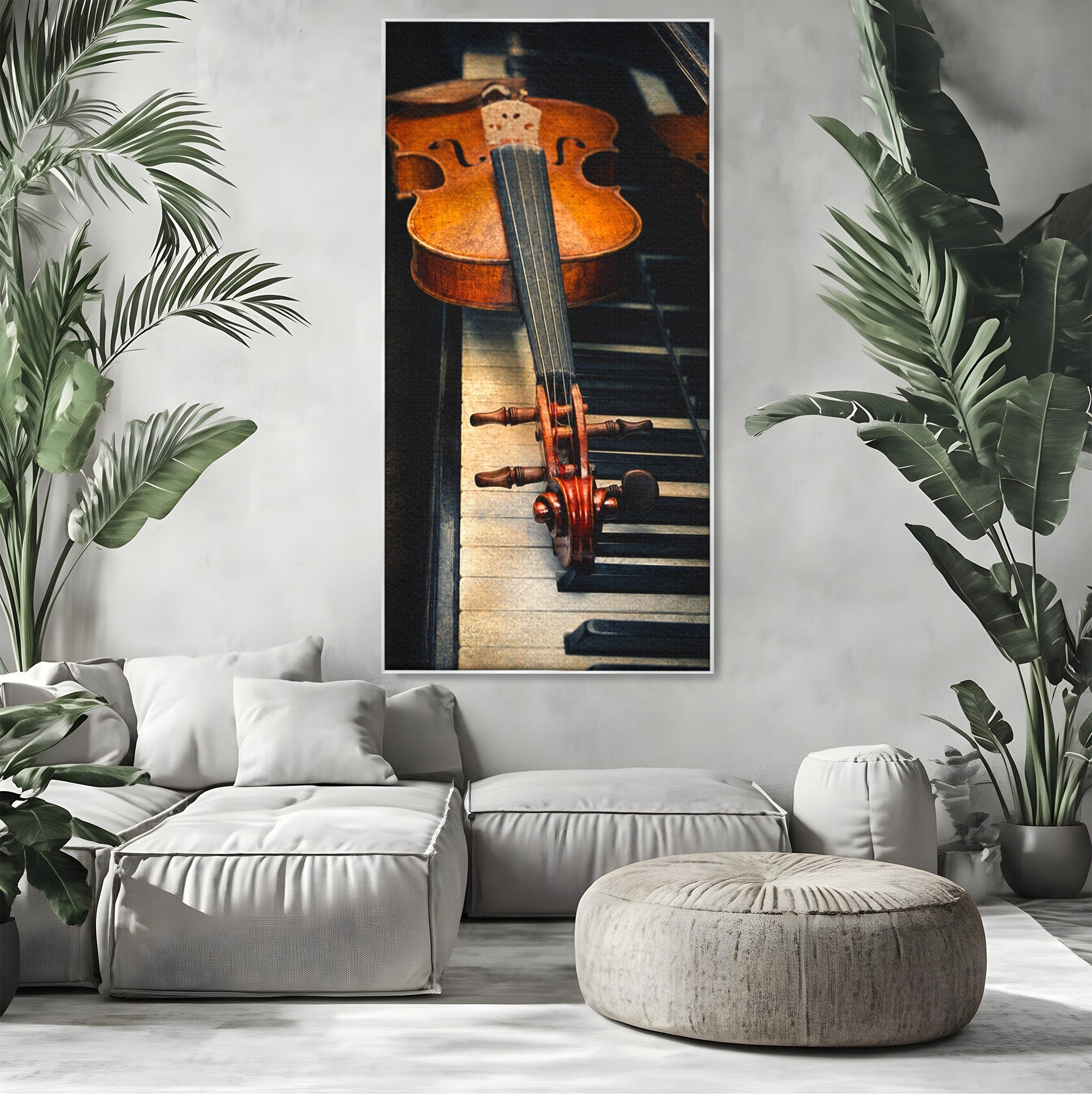 Tablou Canvas Premium LuxCanva® R1058, Vioara Pe Pian, Vioara, Pian, Muzica, Vintage, Living, Birou, Culori Vibrante