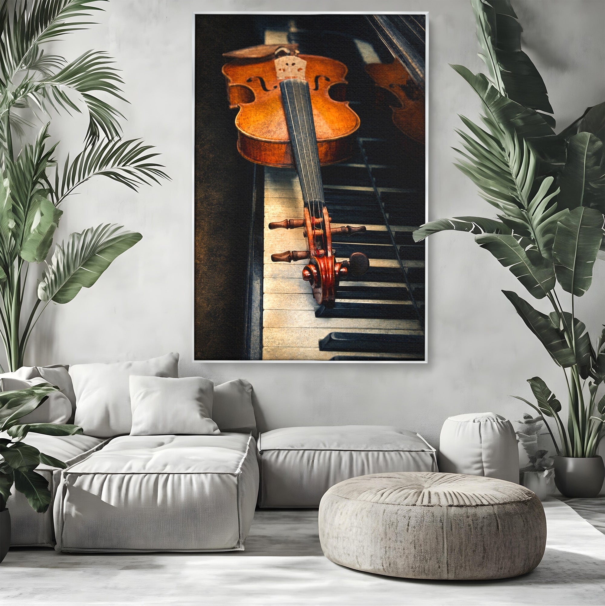 Tablou Canvas Premium LuxCanva® R1058, Vioara Pe Pian, Vioara, Pian, Muzica, Vintage, Living, Birou, Culori Vibrante