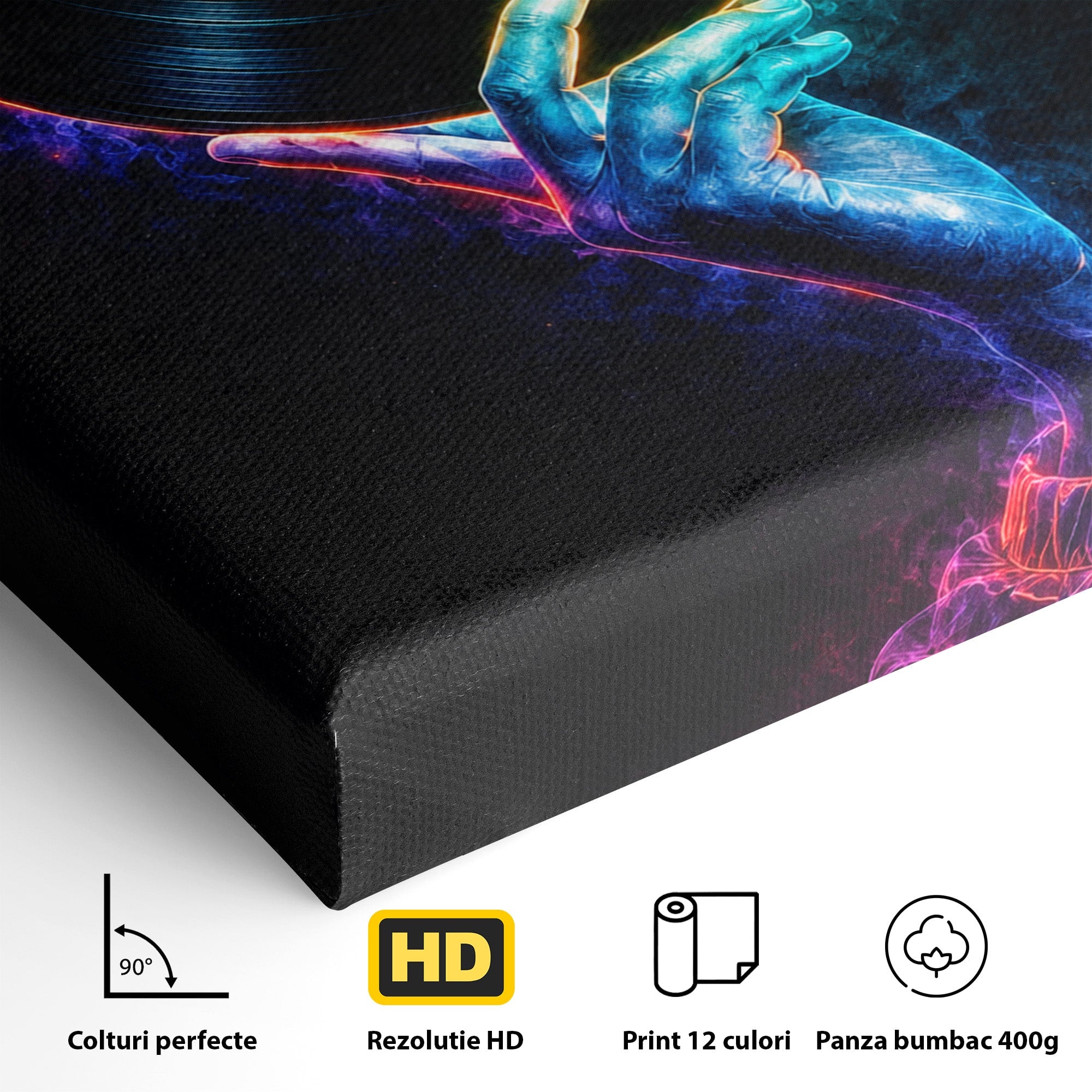 Tablou Canvas Premium LuxCanva® R1059, Vinil Cosmic, Vinil, Muzica, Arta Digitala, Maini, Living, Culori Vibrante