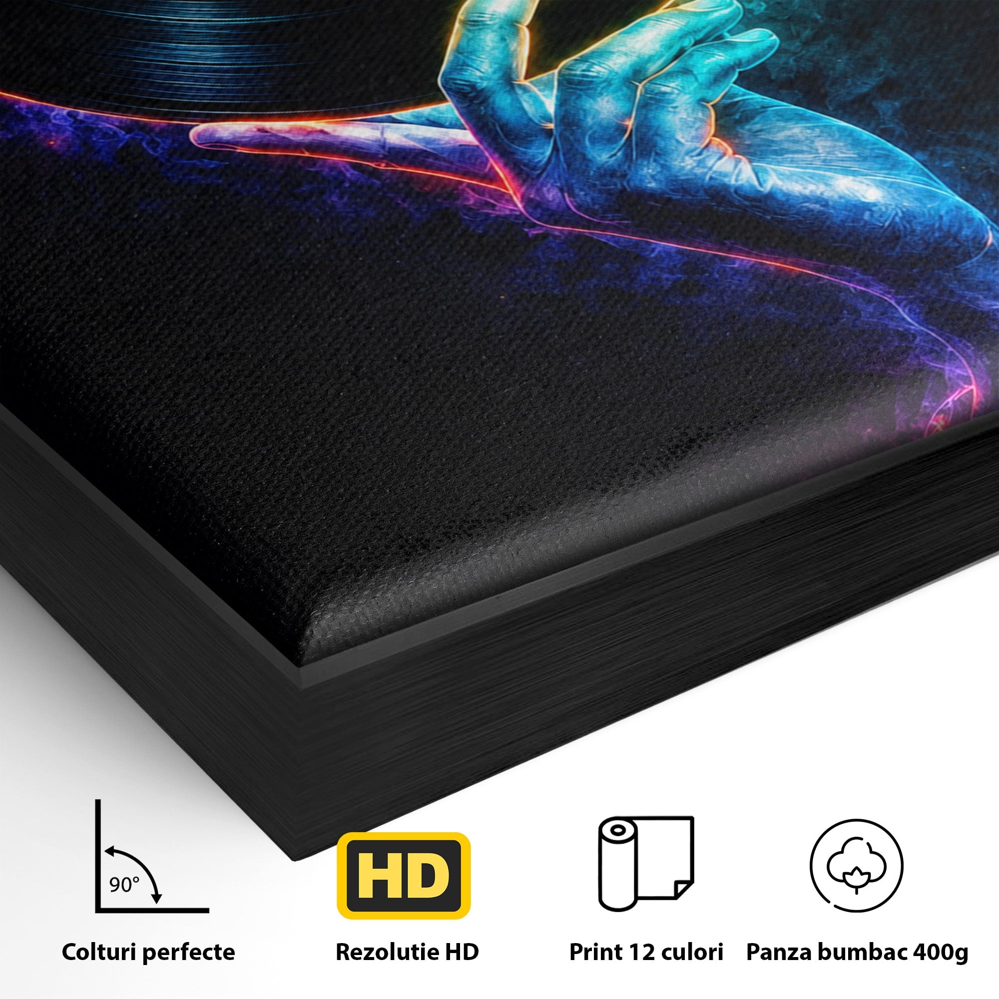 Tablou Canvas Premium LuxCanva® R1059, Vinil Cosmic, Vinil, Muzica, Arta Digitala, Maini, Living, Culori Vibrante