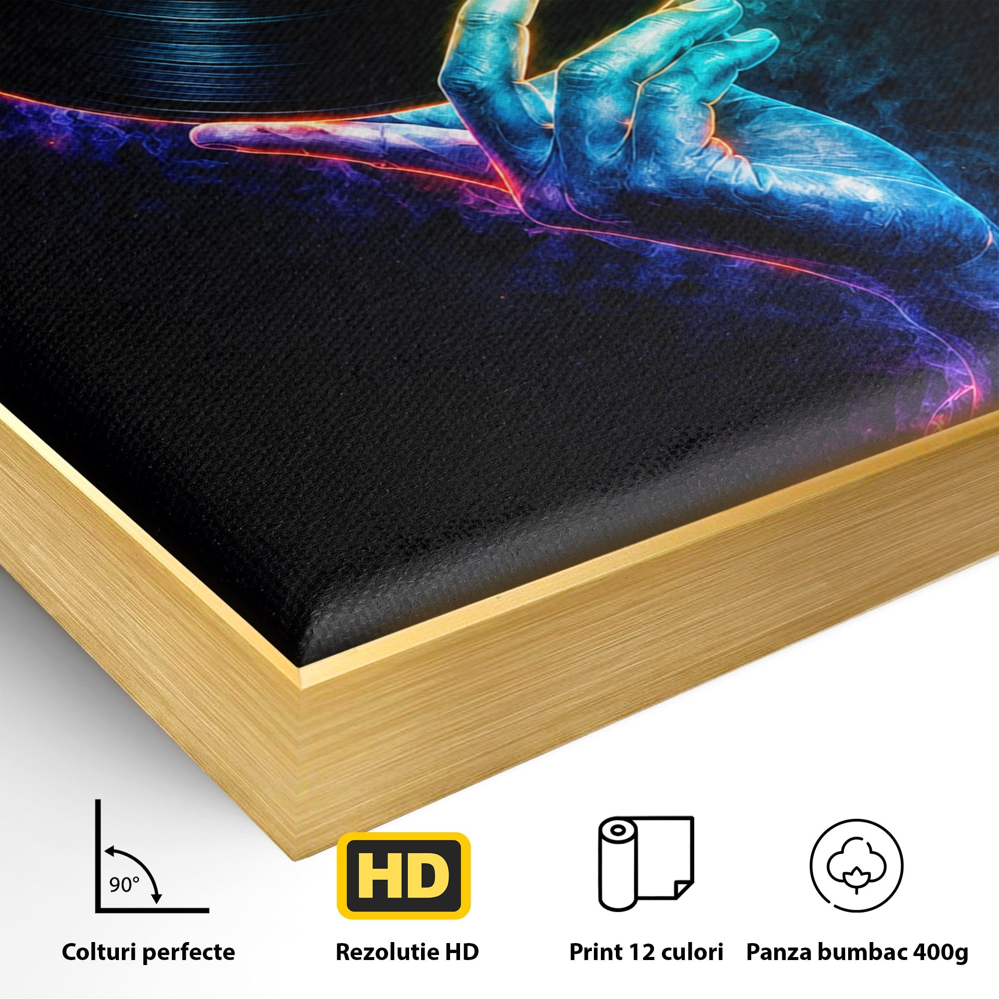 Tablou Canvas Premium LuxCanva® R1059, Vinil Cosmic, Vinil, Muzica, Arta Digitala, Maini, Living, Culori Vibrante