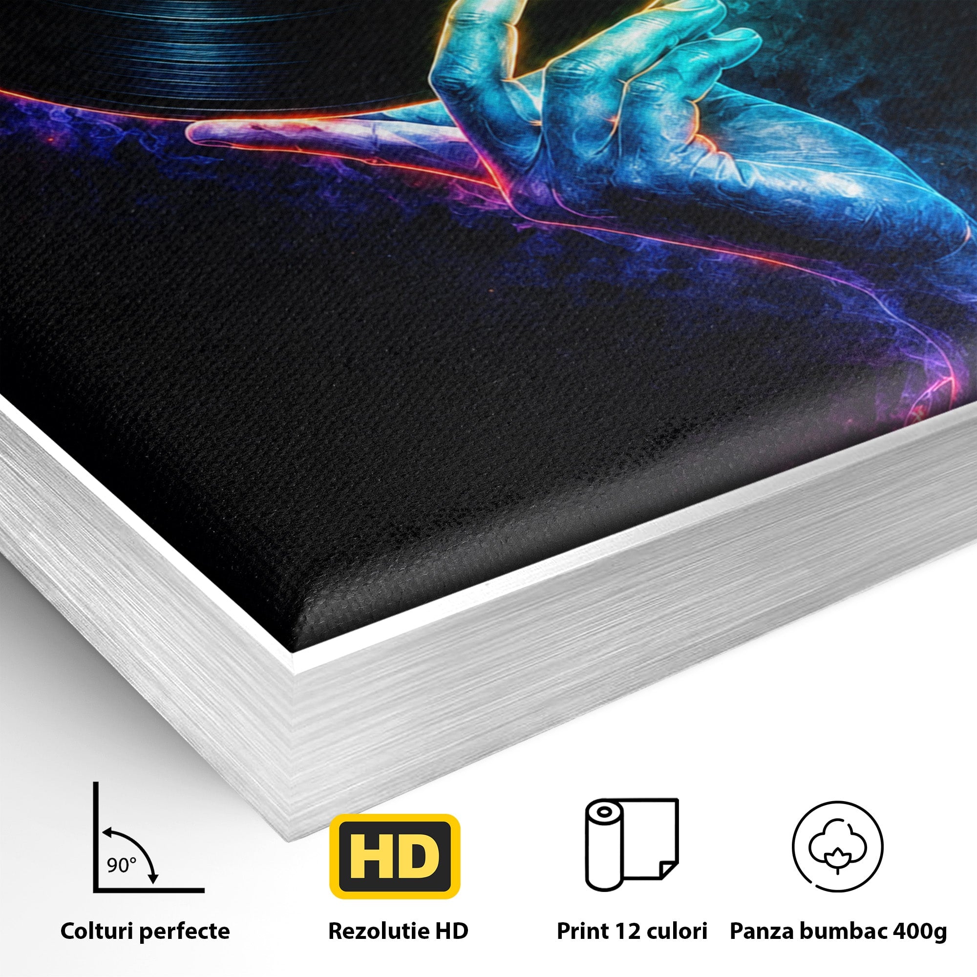 Tablou Canvas Premium LuxCanva® R1059, Vinil Cosmic, Vinil, Muzica, Arta Digitala, Maini, Living, Culori Vibrante