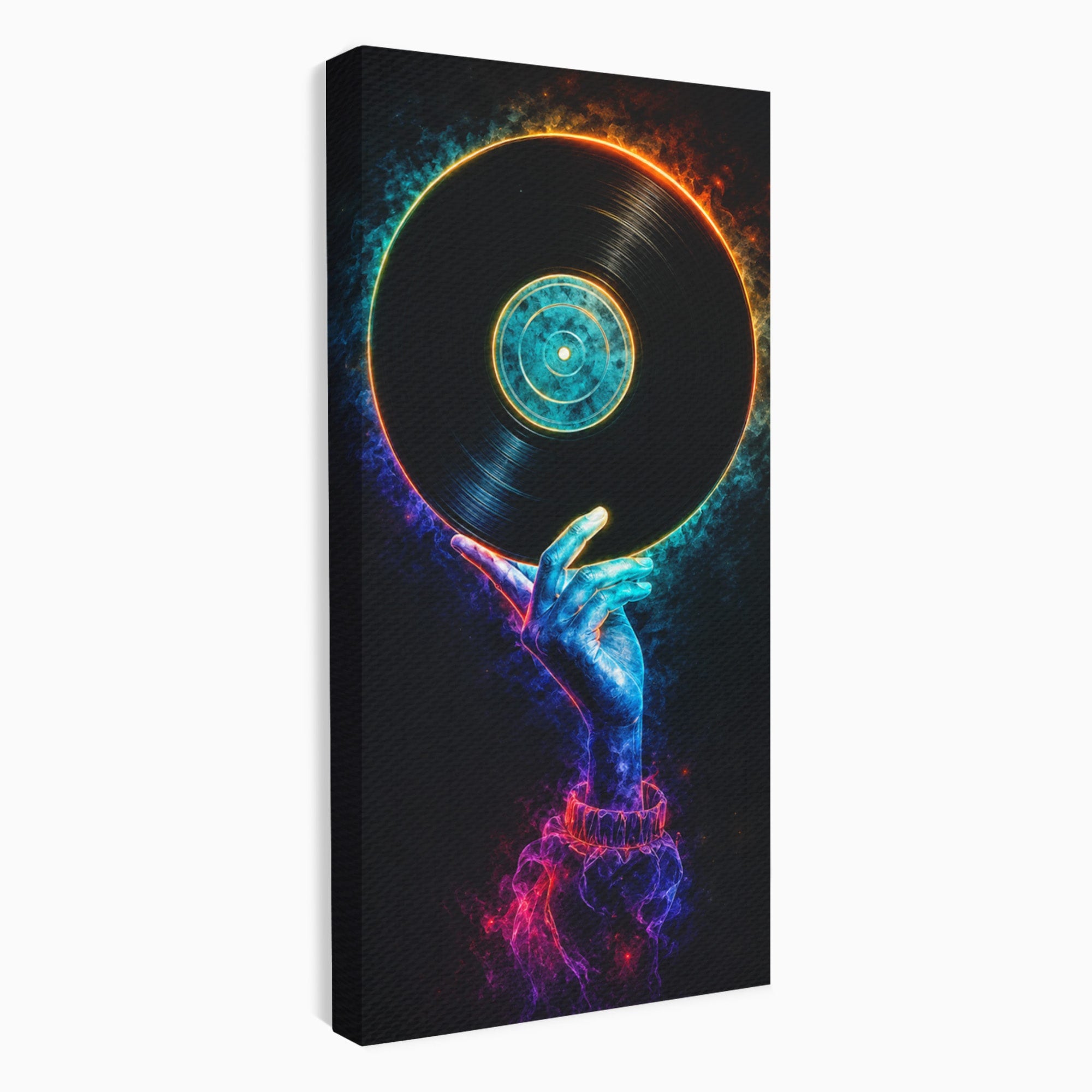 Tablou Canvas Premium LuxCanva® R1059, Vinil Cosmic, Vinil, Muzica, Arta Digitala, Maini, Living, Culori Vibrante