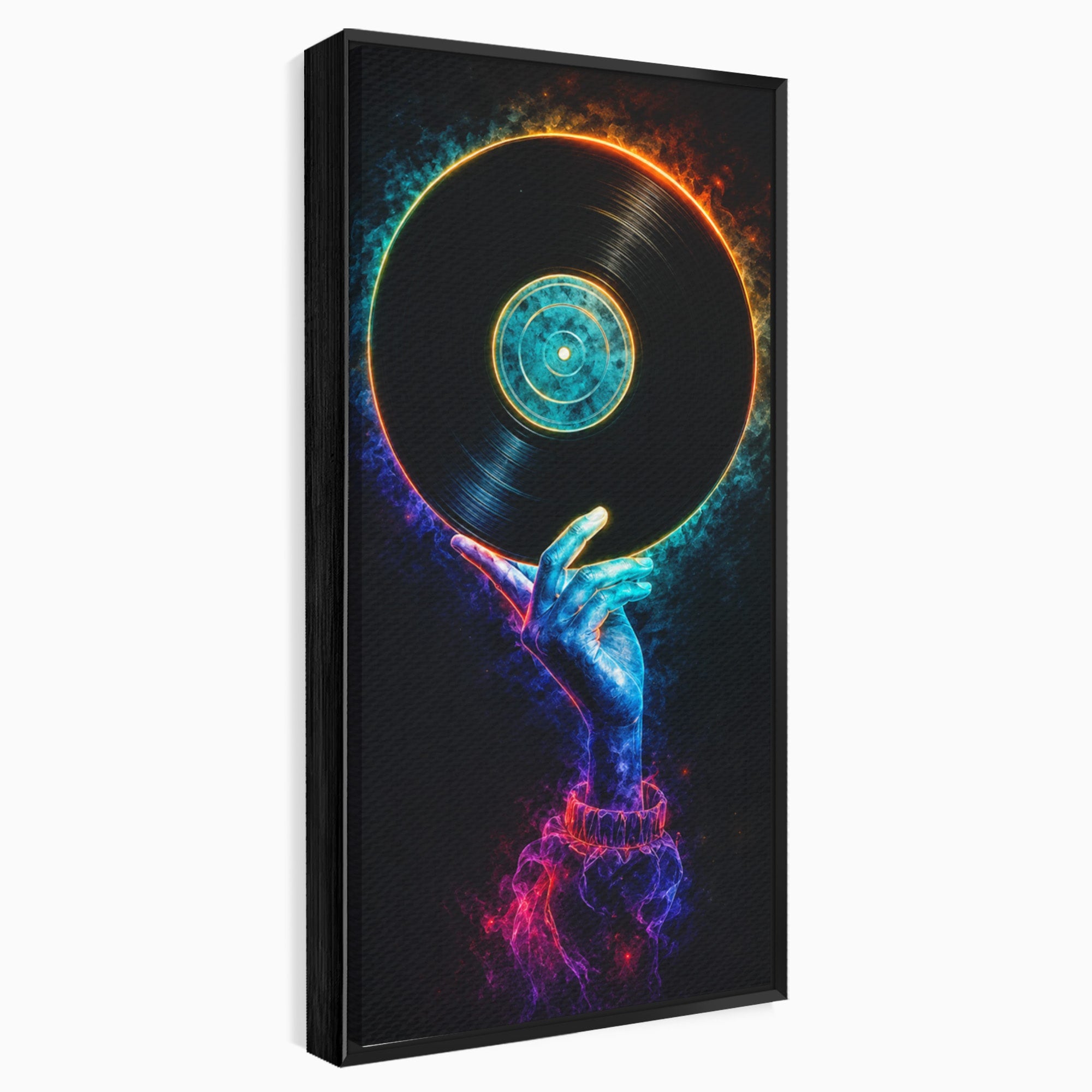 Tablou Canvas Premium LuxCanva® R1059, Vinil Cosmic, Vinil, Muzica, Arta Digitala, Maini, Living, Culori Vibrante