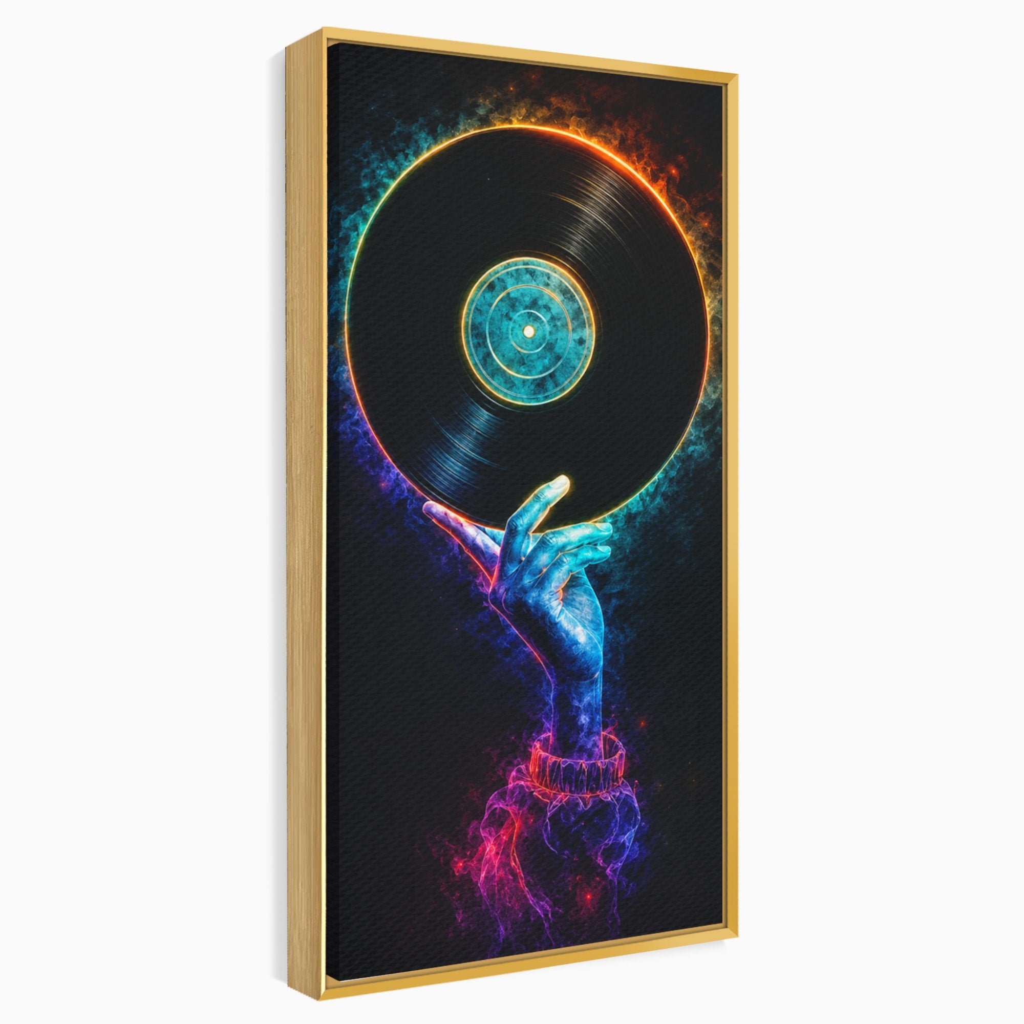 Tablou Canvas Premium LuxCanva® R1059, Vinil Cosmic, Vinil, Muzica, Arta Digitala, Maini, Living, Culori Vibrante