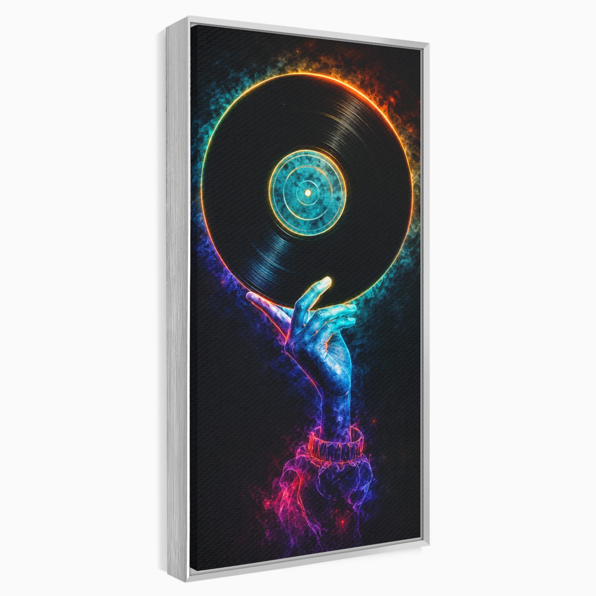 Tablou Canvas Premium LuxCanva® R1059, Vinil Cosmic, Vinil, Muzica, Arta Digitala, Maini, Living, Culori Vibrante
