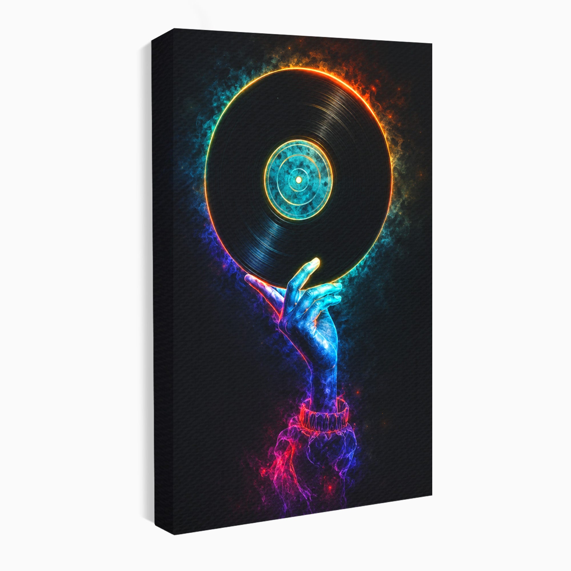 Tablou Canvas Premium LuxCanva® R1059, Vinil Cosmic, Vinil, Muzica, Arta Digitala, Maini, Living, Culori Vibrante