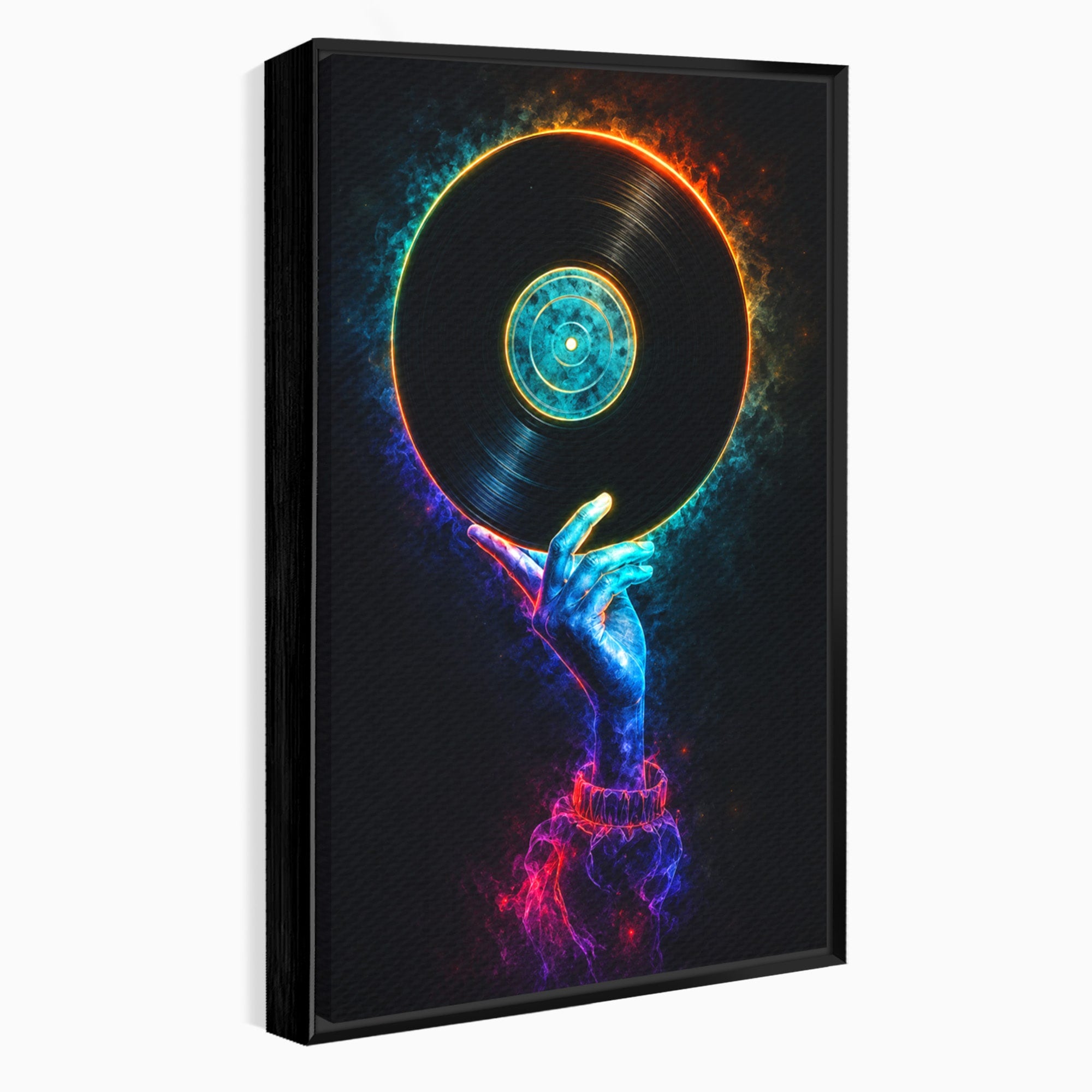 Tablou Canvas Premium LuxCanva® R1059, Vinil Cosmic, Vinil, Muzica, Arta Digitala, Maini, Living, Culori Vibrante