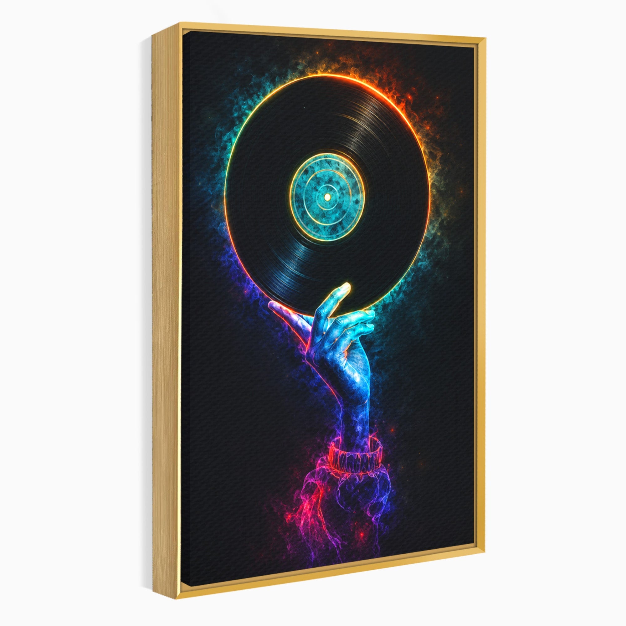 Tablou Canvas Premium LuxCanva® R1059, Vinil Cosmic, Vinil, Muzica, Arta Digitala, Maini, Living, Culori Vibrante