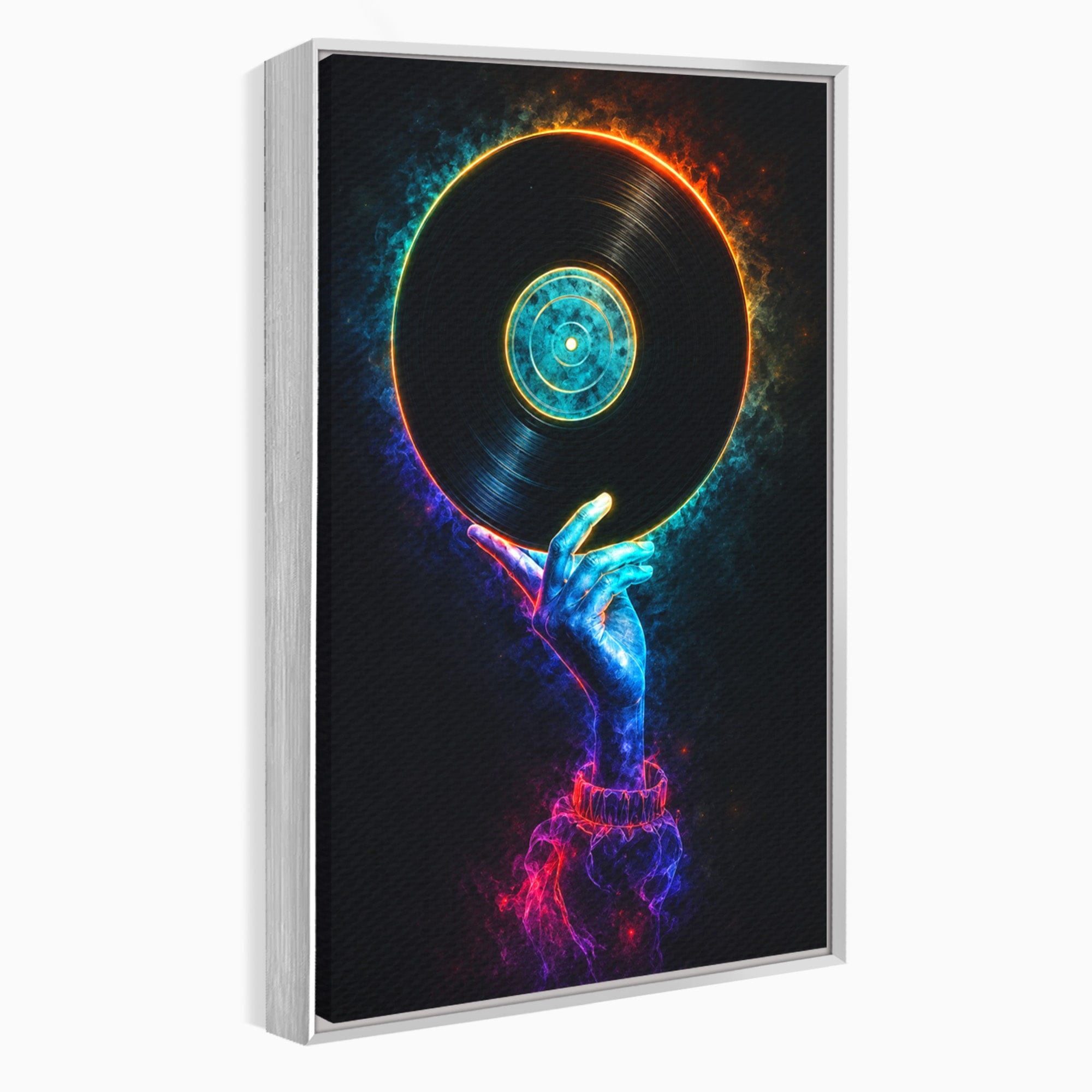 Tablou Canvas Premium LuxCanva® R1059, Vinil Cosmic, Vinil, Muzica, Arta Digitala, Maini, Living, Culori Vibrante