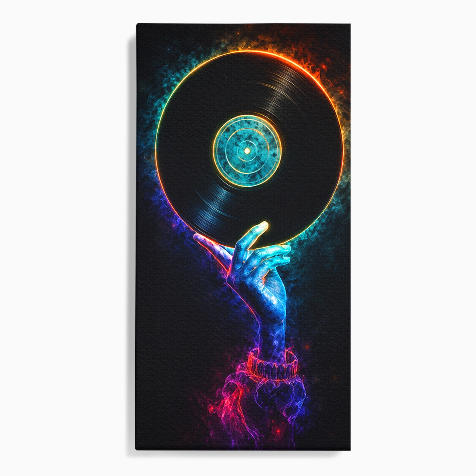 Tablou Canvas Premium LuxCanva® R1059, Vinil Cosmic, Vinil, Muzica, Arta Digitala, Maini, Living, Culori Vibrante