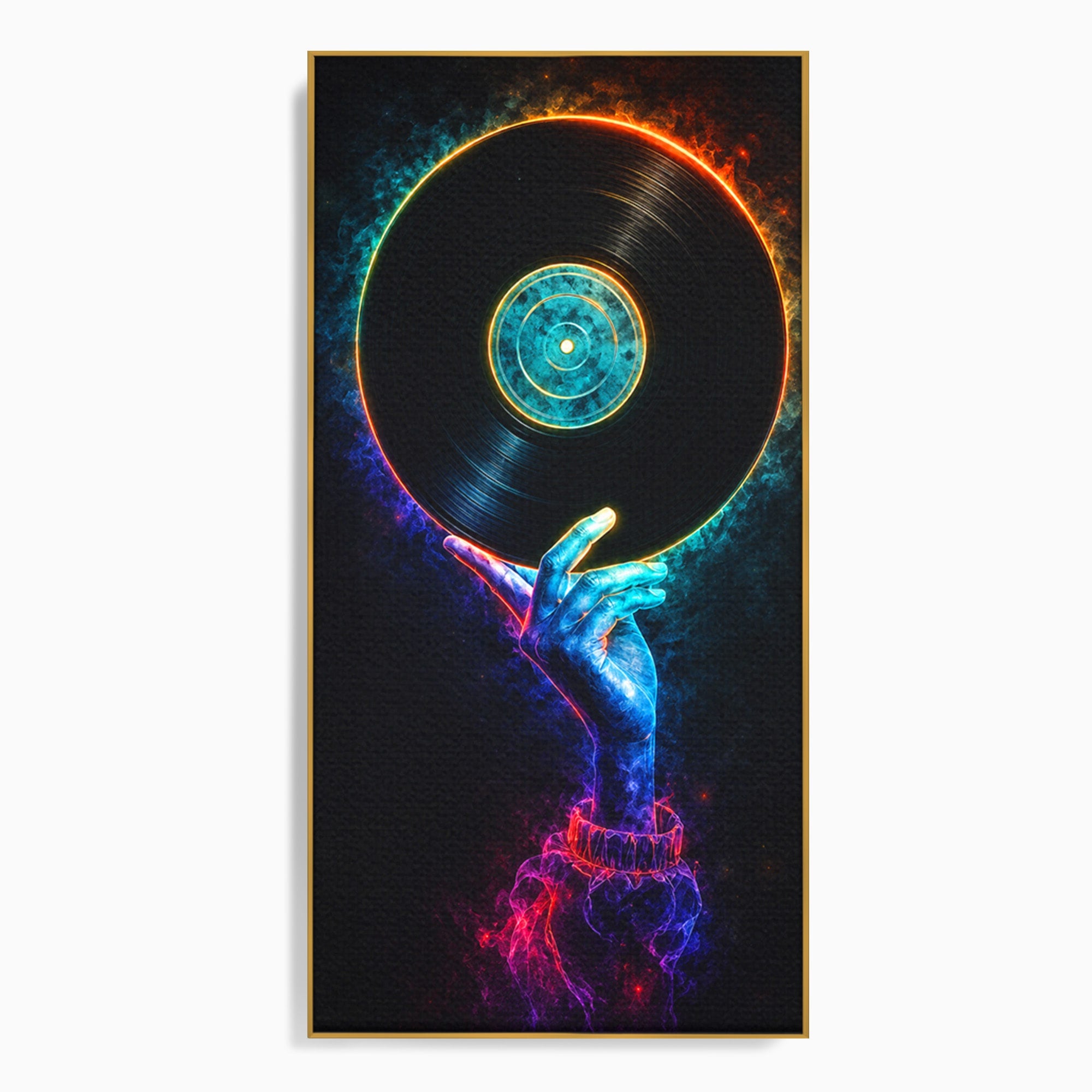 Tablou Canvas Premium LuxCanva® R1059, Vinil Cosmic, Vinil, Muzica, Arta Digitala, Maini, Living, Culori Vibrante