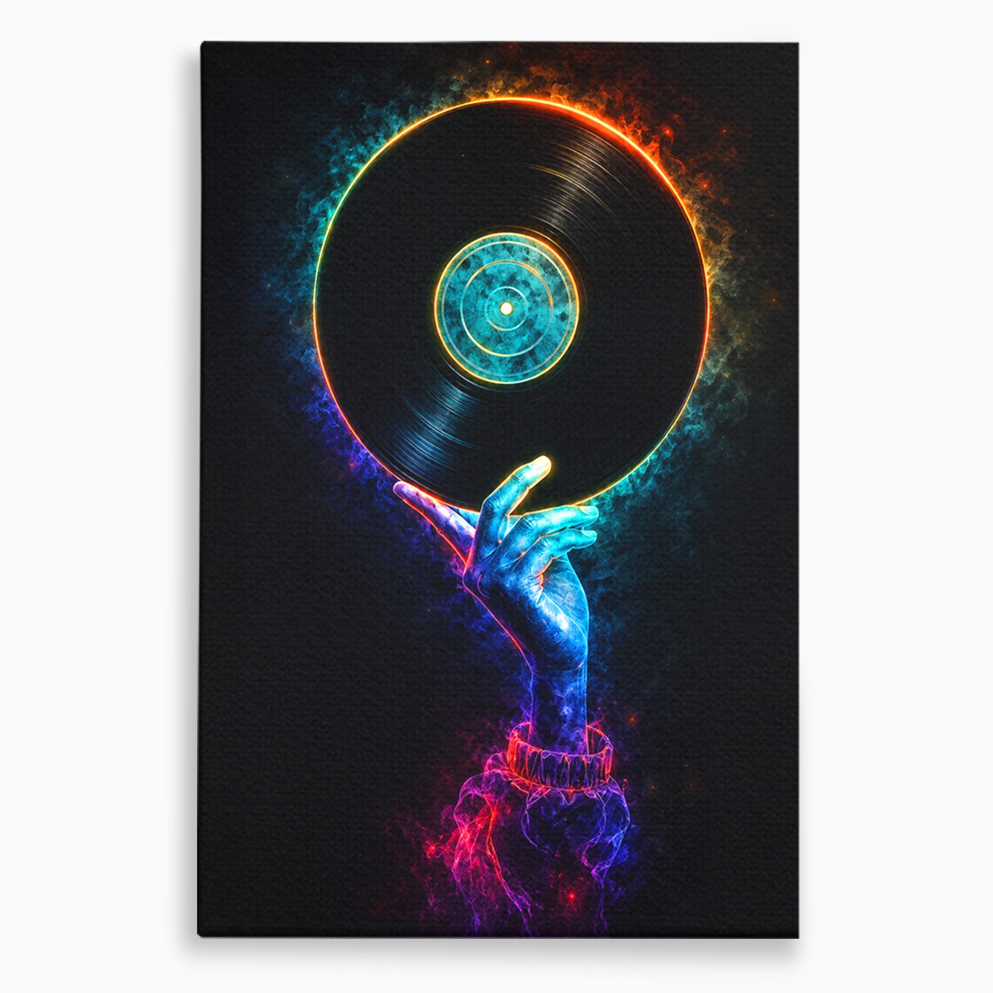 Tablou Canvas Premium LuxCanva® R1059, Vinil Cosmic, Vinil, Muzica, Arta Digitala, Maini, Living, Culori Vibrante
