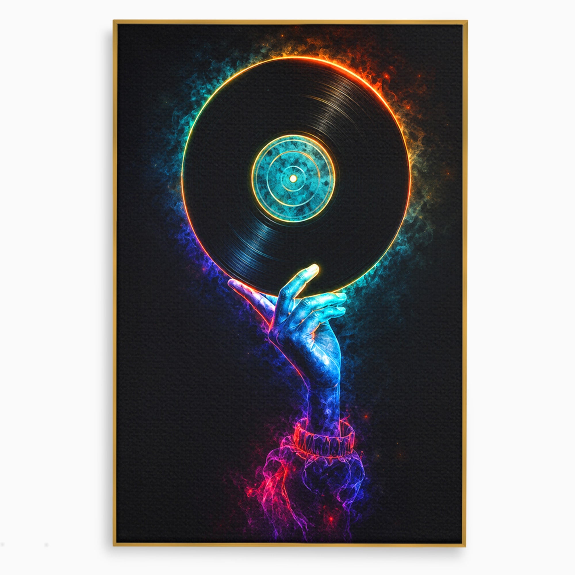 Tablou Canvas Premium LuxCanva® R1059, Vinil Cosmic, Vinil, Muzica, Arta Digitala, Maini, Living, Culori Vibrante
