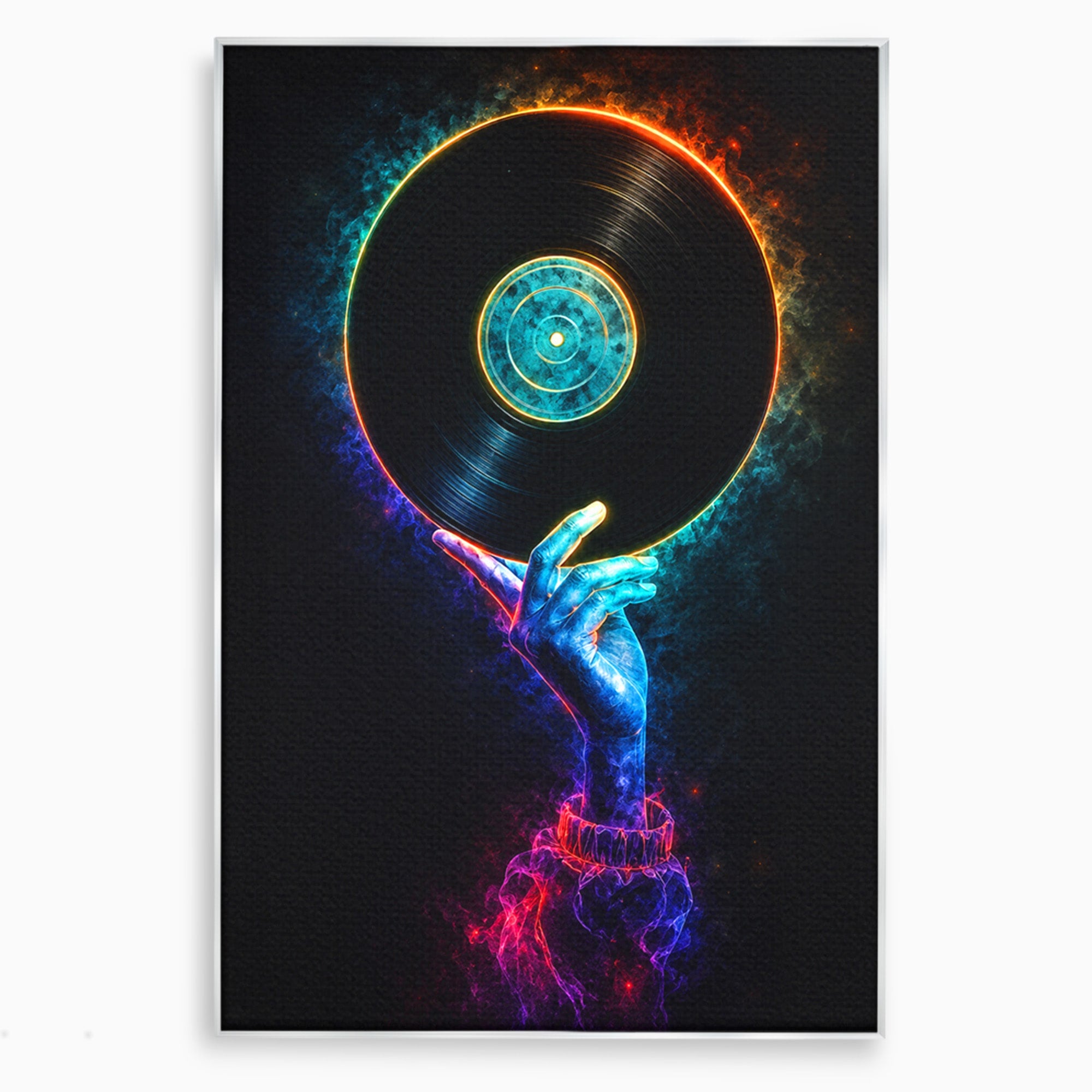 Tablou Canvas Premium LuxCanva® R1059, Vinil Cosmic, Vinil, Muzica, Arta Digitala, Maini, Living, Culori Vibrante