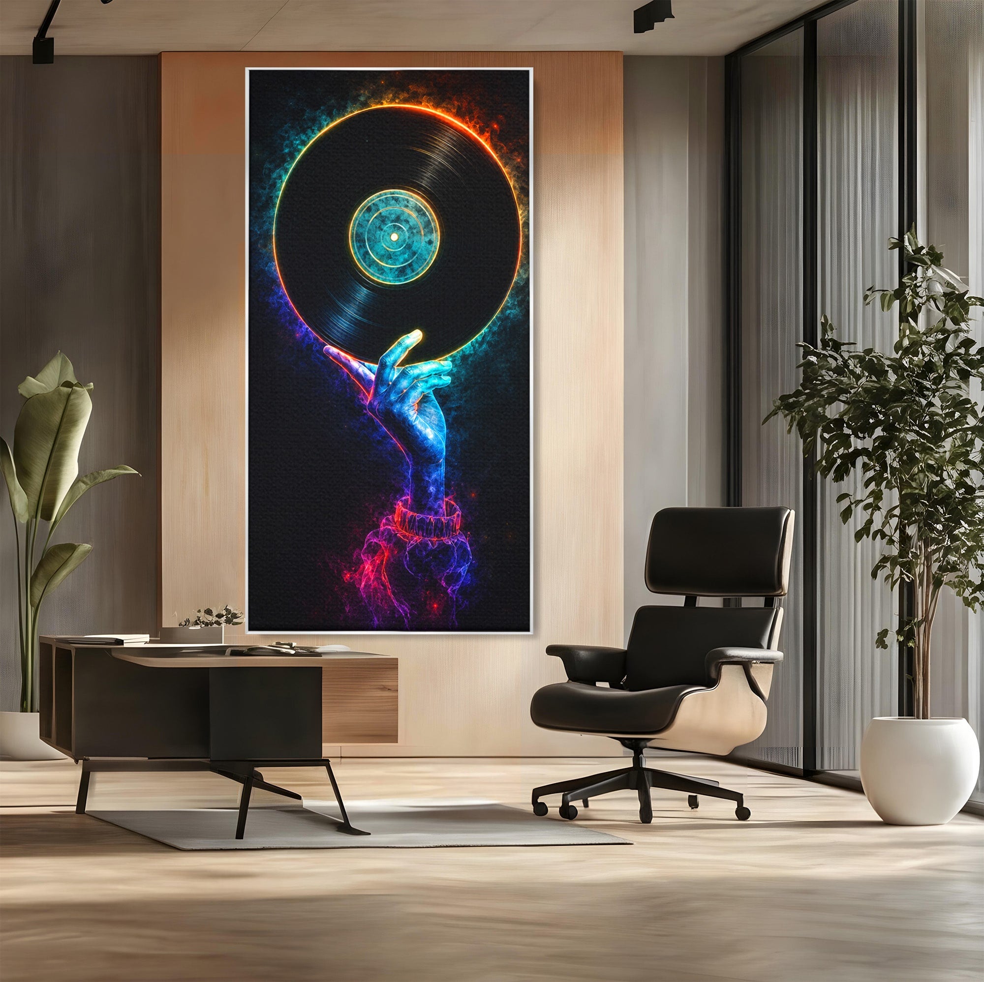 Tablou Canvas Premium LuxCanva® R1059, Vinil Cosmic, Vinil, Muzica, Arta Digitala, Maini, Living, Culori Vibrante
