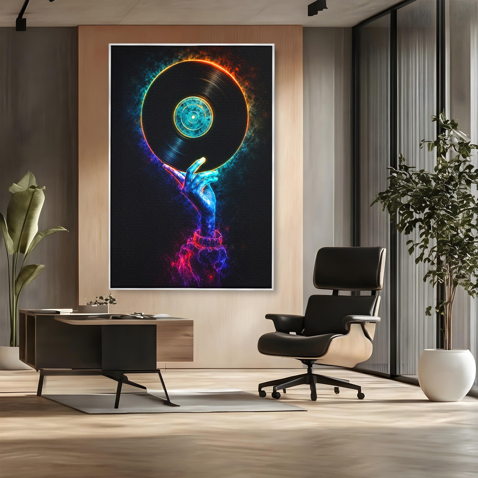 Tablou Canvas Premium LuxCanva® R1059, Vinil Cosmic, Vinil, Muzica, Arta Digitala, Maini, Living, Culori Vibrante