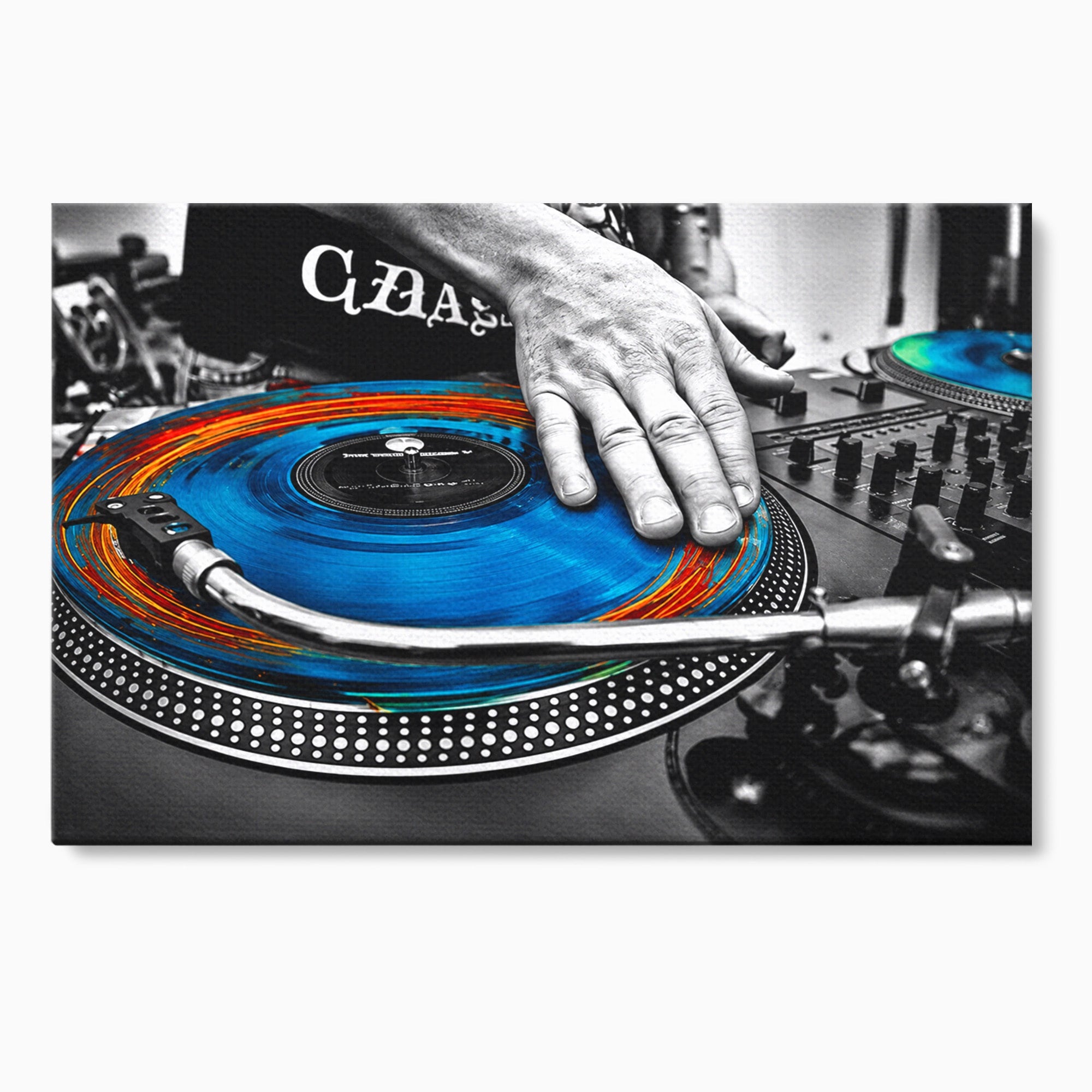 Tablou Canvas Premium LuxCanva® R1060, DJ La Platane, DJ, Muzica, Vinil, Mana, Living, Modern, Energetic, Culori Vibrante