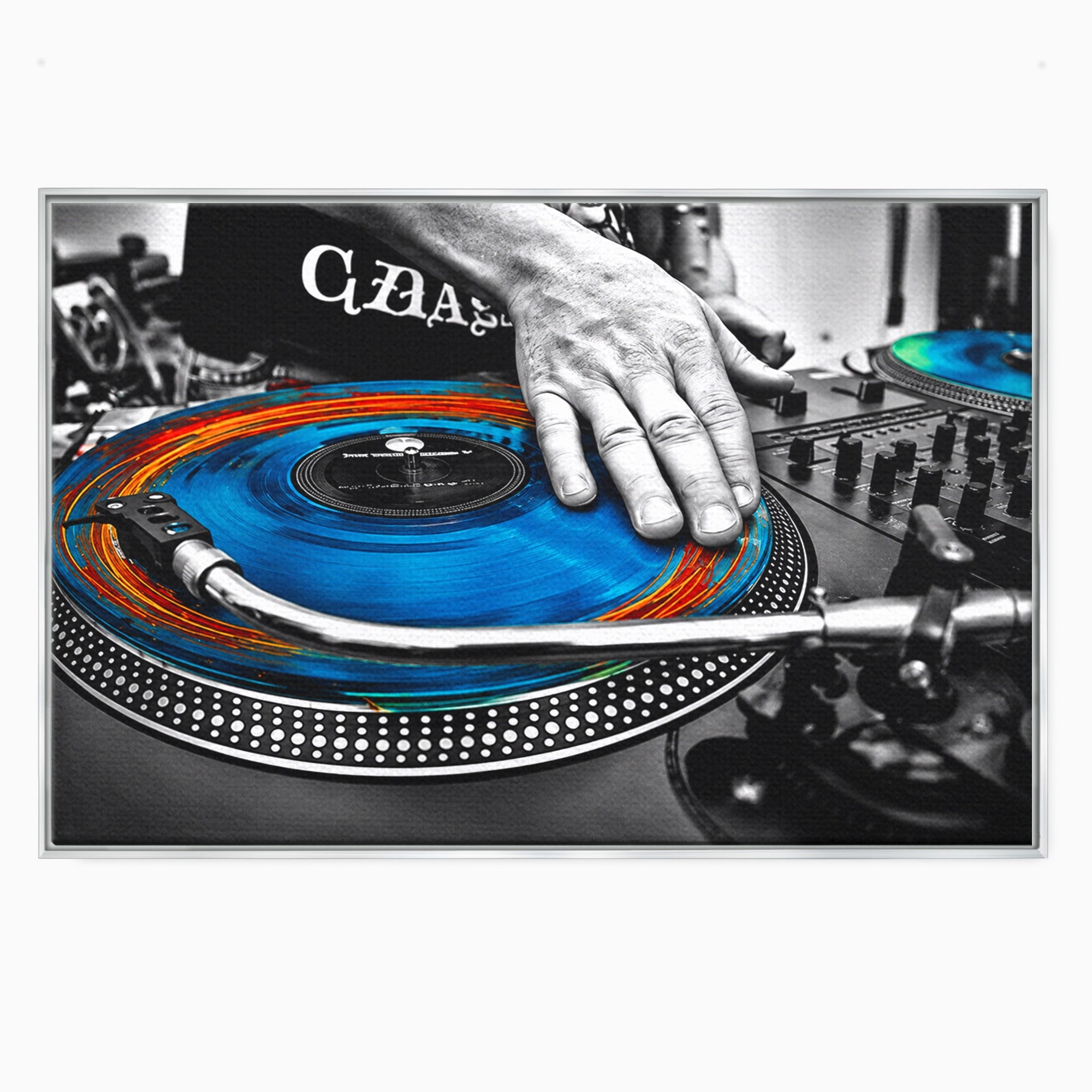 Tablou Canvas Premium LuxCanva® R1060, DJ La Platane, DJ, Muzica, Vinil, Mana, Living, Modern, Energetic, Culori Vibrante