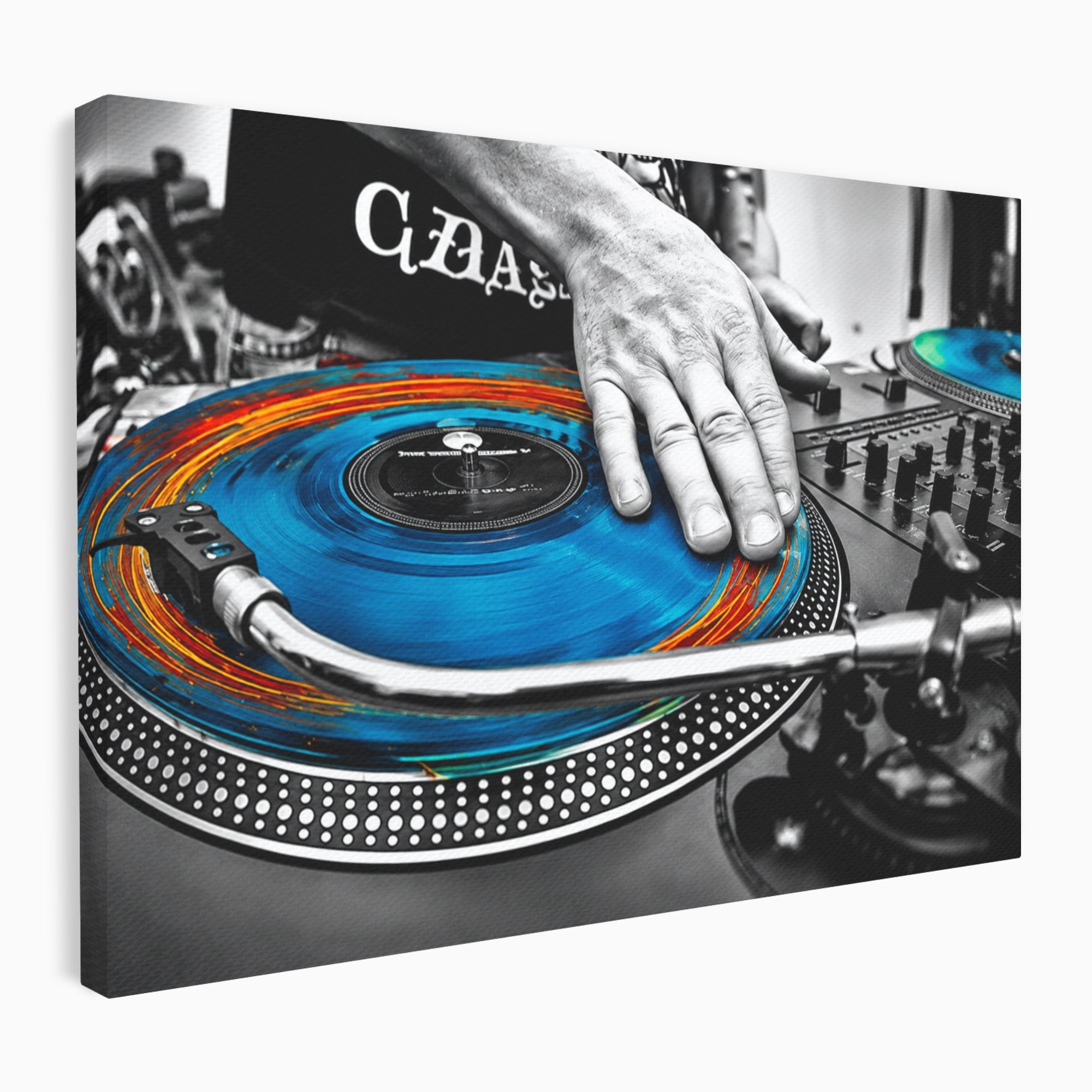 Tablou Canvas Premium LuxCanva® R1060, DJ La Platane, DJ, Muzica, Vinil, Mana, Living, Modern, Energetic, Culori Vibrante